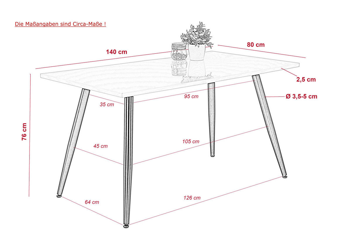 Esstisch ANIKA weiß Lack Hochglanz schwarz pulverbeschichtet Lack Hochglanz B/H/T: ca. 140x76x80 cm ANIKA - weiß/schwarz (140,00/76,00/80,00cm) - Hela