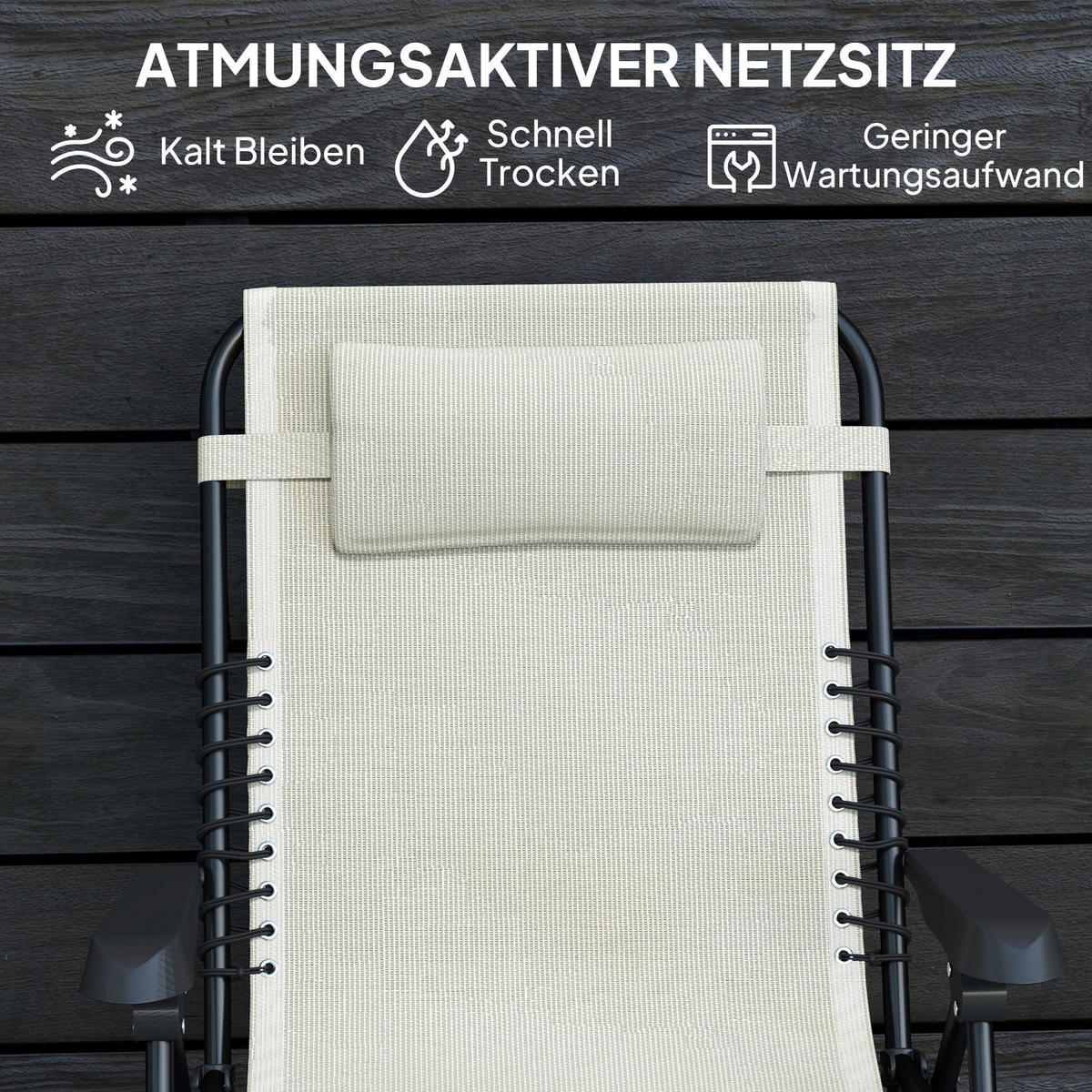 Outsunny Sonnenliege beige Netzstoff B/H/L: ca. 65x112x90 cm Sonnenliege - beige (90,00/65,00/112,00cm) - Outsunny