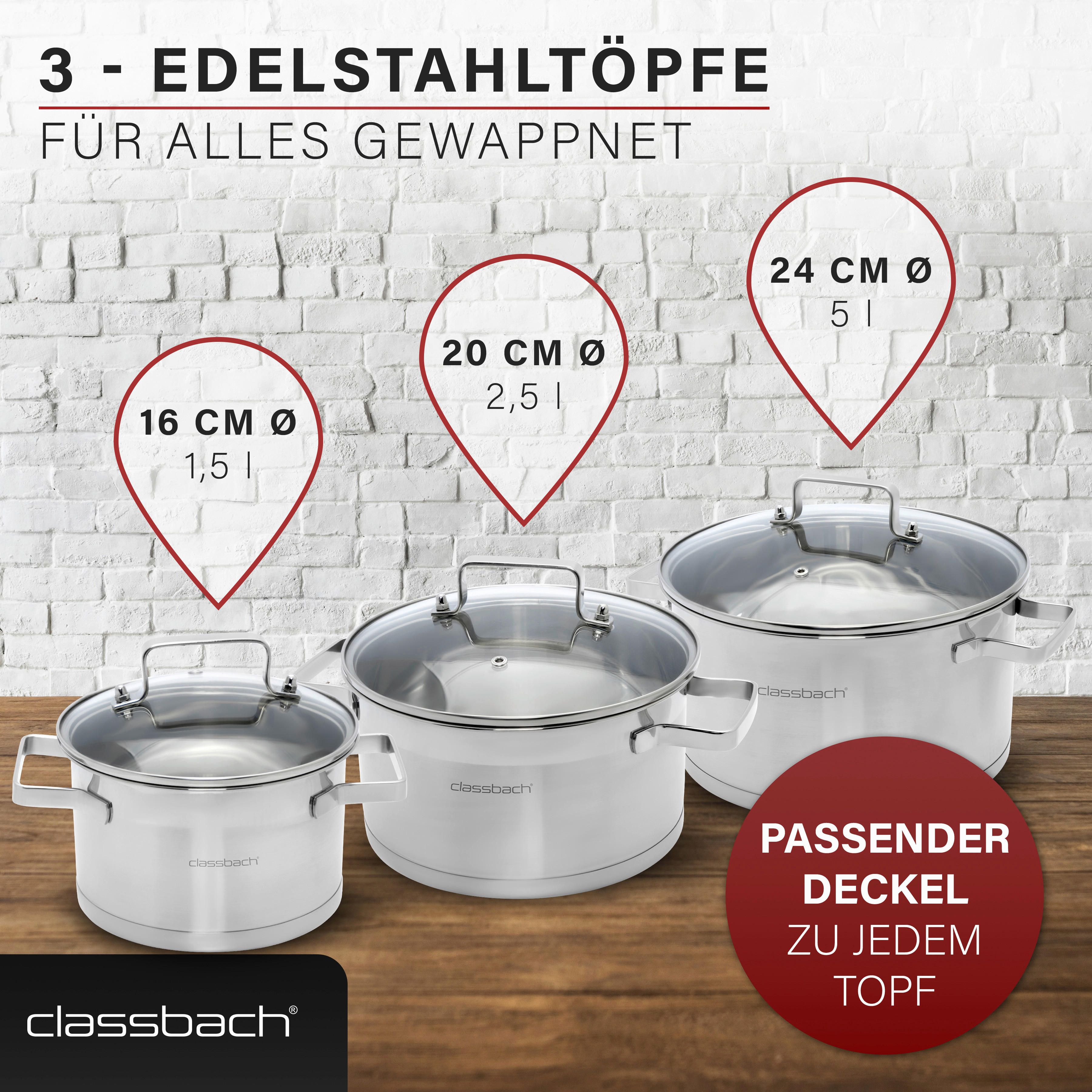 Classbach Topfset silber Edelstahl 6 tlg...