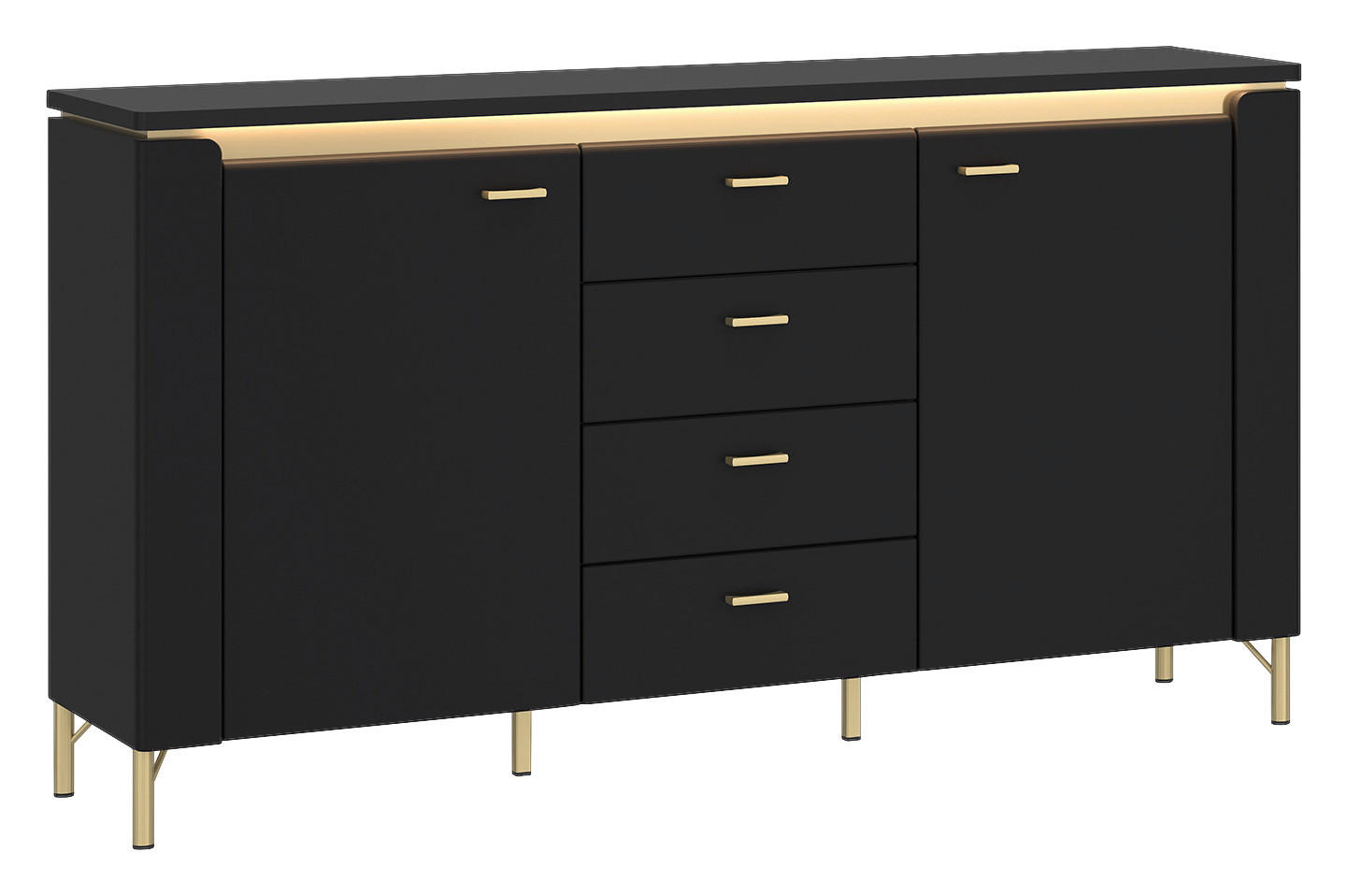 Sideboard Norica schwarz matt gold Optik B/H/T: ca. 155x87x40 cm Norica - gold/schwarz (155,00/87,00/40,00cm)