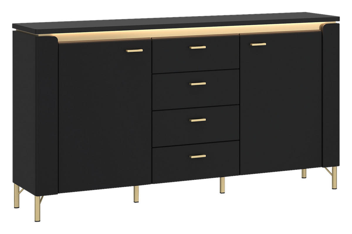 Sideboard Norica schwarz matt gold Optik B/H/T: ca. 155x87x40 cm Norica - gold/schwarz (155,00/87,00/40,00cm)