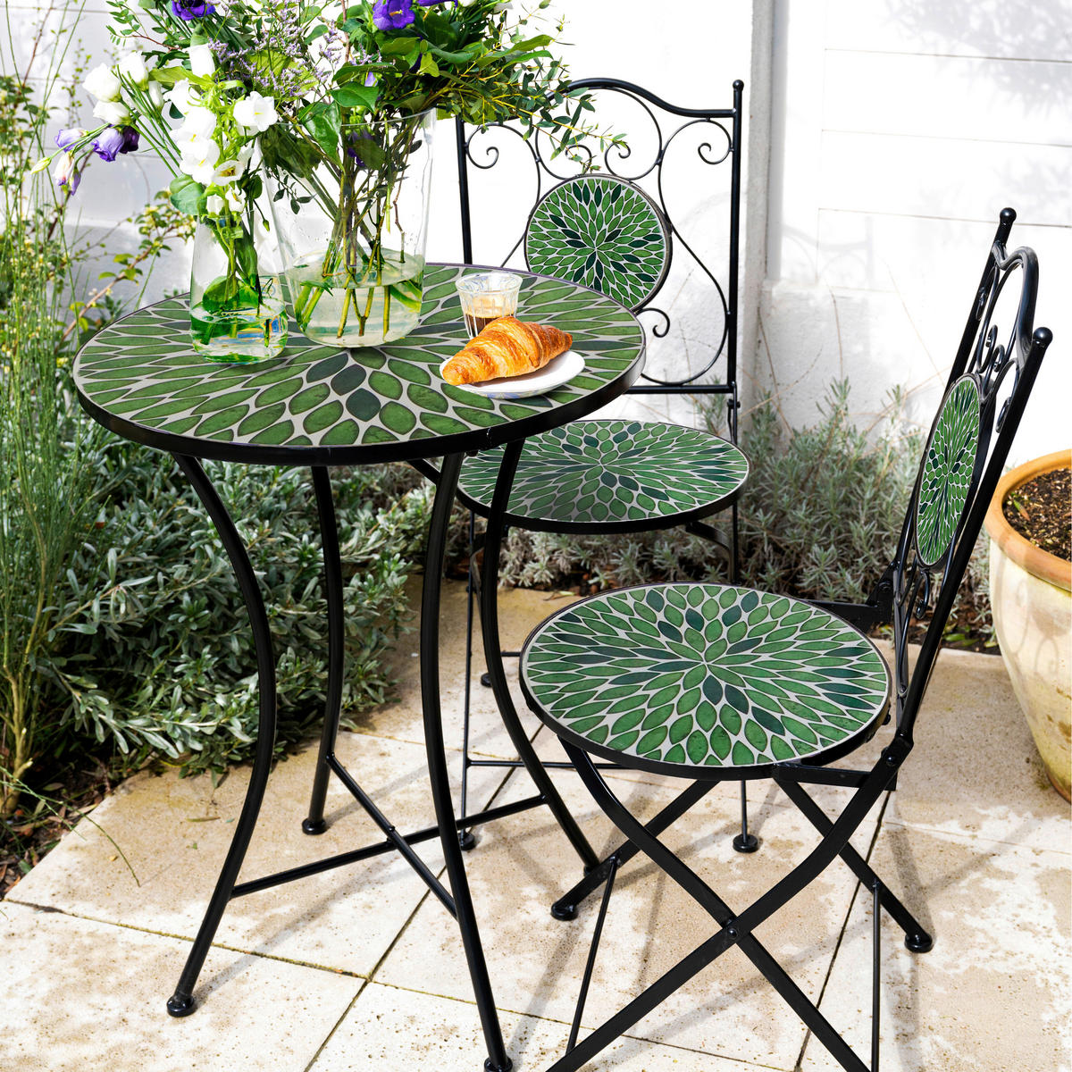 AXI Outdoor Living Bistroset Amélie Mosaik schwarz Metall B/H/L: ca. 60x92x60 cm Amélie Mosaik - schwarz/grün (60,00/60,00/92,00cm) - AXI Outdoor Living