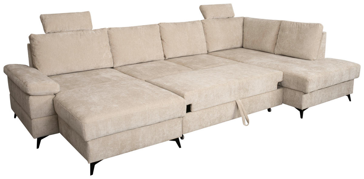 Wohnlandschaft Sara U beige Microfaser B/H/T: ca. 333x87x189 cm Sara U - beige/schwarz (333,00/87,00/189,00cm)