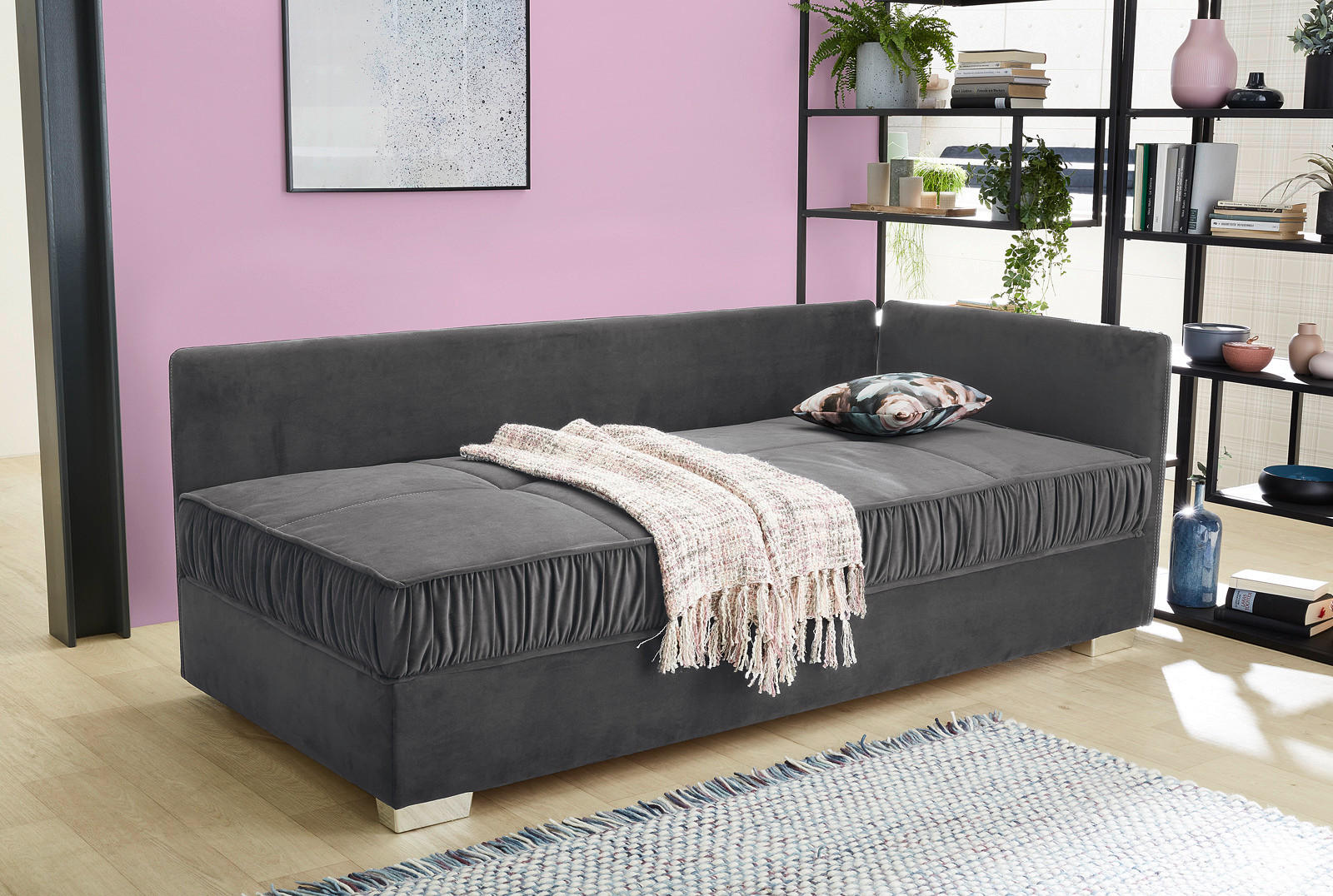 Polsterliege  dunkelgrau Samtoptik B/H/T: ca. 207x87x98 cm Dana_Polsterliege - Chrom/dunkelgrau (207,00/87,00/98,00cm)