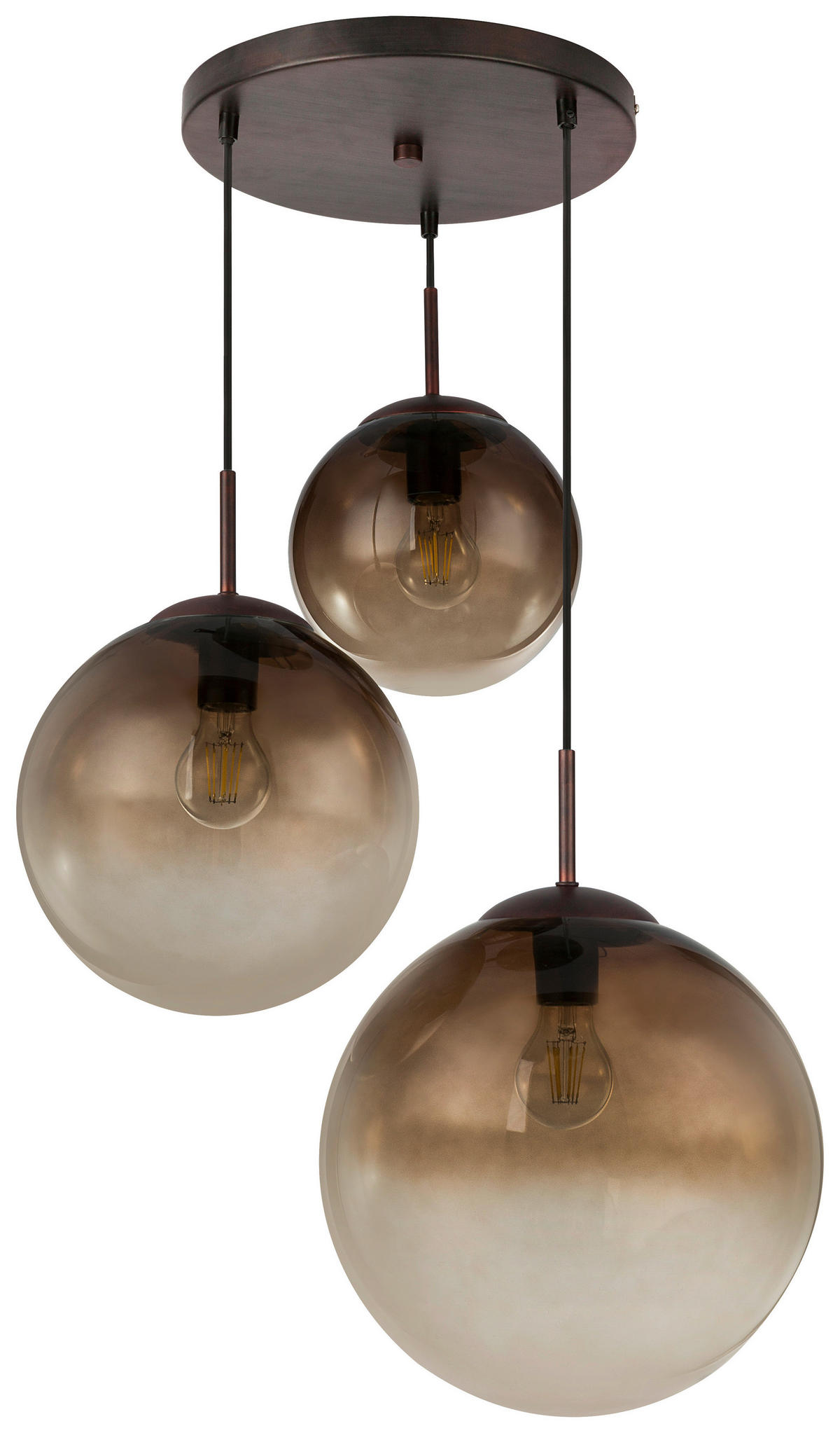 GLOBO Pendelleuchte 15865-3 braun amber Glas Metall H/D: ca. 120x51 cm E27 3 Brennstellen Pendelleuchte_Varus braun/amber - braun/amber (51,00/120,00cm) - GLOBO