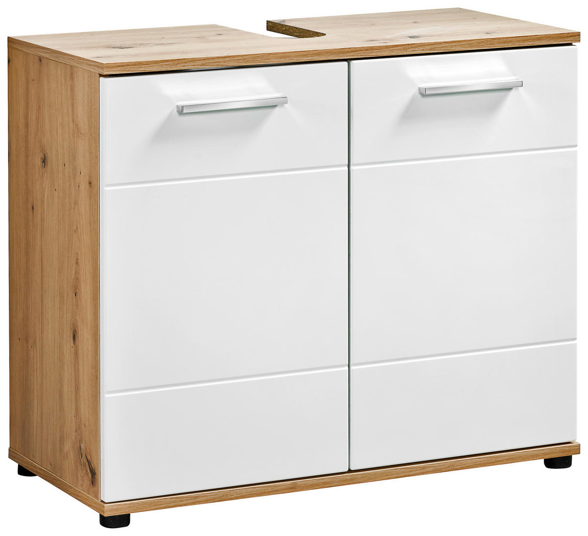 Waschbeckenunterschrank Bergen Eiche Artisan Nachbildung weiß Hochglanz B/H/T: ca. 70x61x35 cm Bergen - Eiche/weiß (70,00/61,00/35,00cm)