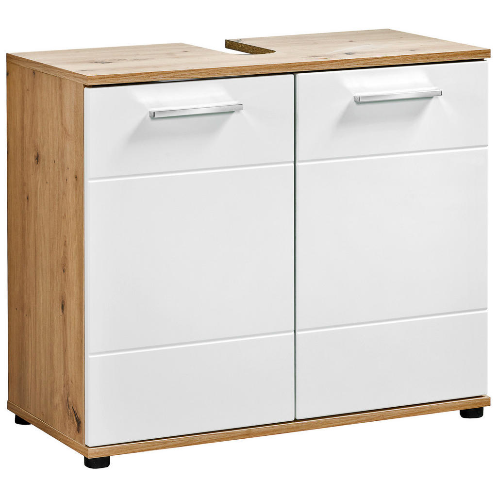 Thumbnail - Waschbeckenunterschrank Bergen Eiche Artisan Nachbildung weiß Hochglanz B/H/T: ca. 70x61x35 cm