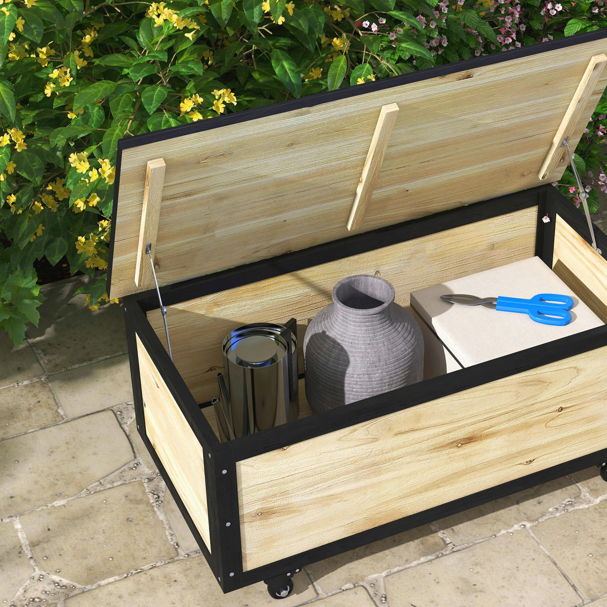 Outsunny Aufbewahrungsbox natur Polypropylen B/H/L: ca. 50x100x43 cm Aufbewahrungstruhe - natur (43,00/50,00/100,00cm) - Outsunny
