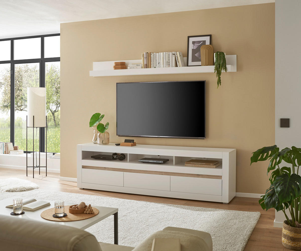 TV-Lowboard Chester weiß matt Eiche Evoke Coast Nachbildung B/H/T: ca. 217x63x42 cm Chester - Eiche/weiß (217,00/63,00/42,00cm)