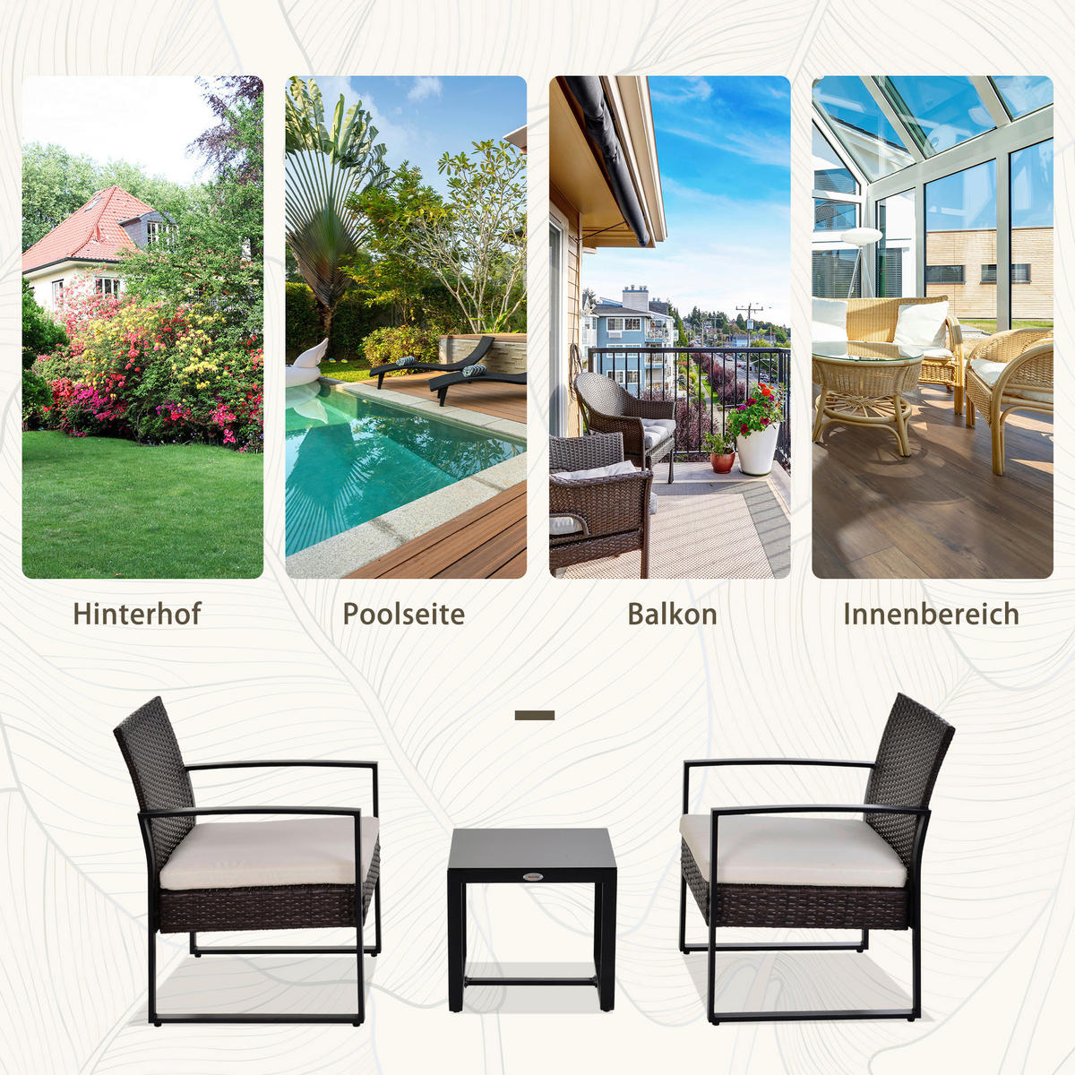 Outsunny Sitzgruppe creme Polyester B/H/L: ca. 57x63x76 cm Gartenmöbel-Set - braun/creme (76,00/57,00/63,00cm) - Outsunny