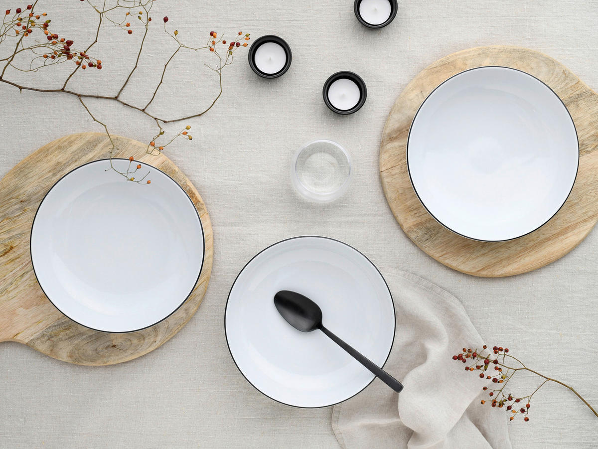 CreaTable Schüssel-Set Allround Black Line schwarz Porzellan Allround Black Line - weiß/schwarz - CreaTable