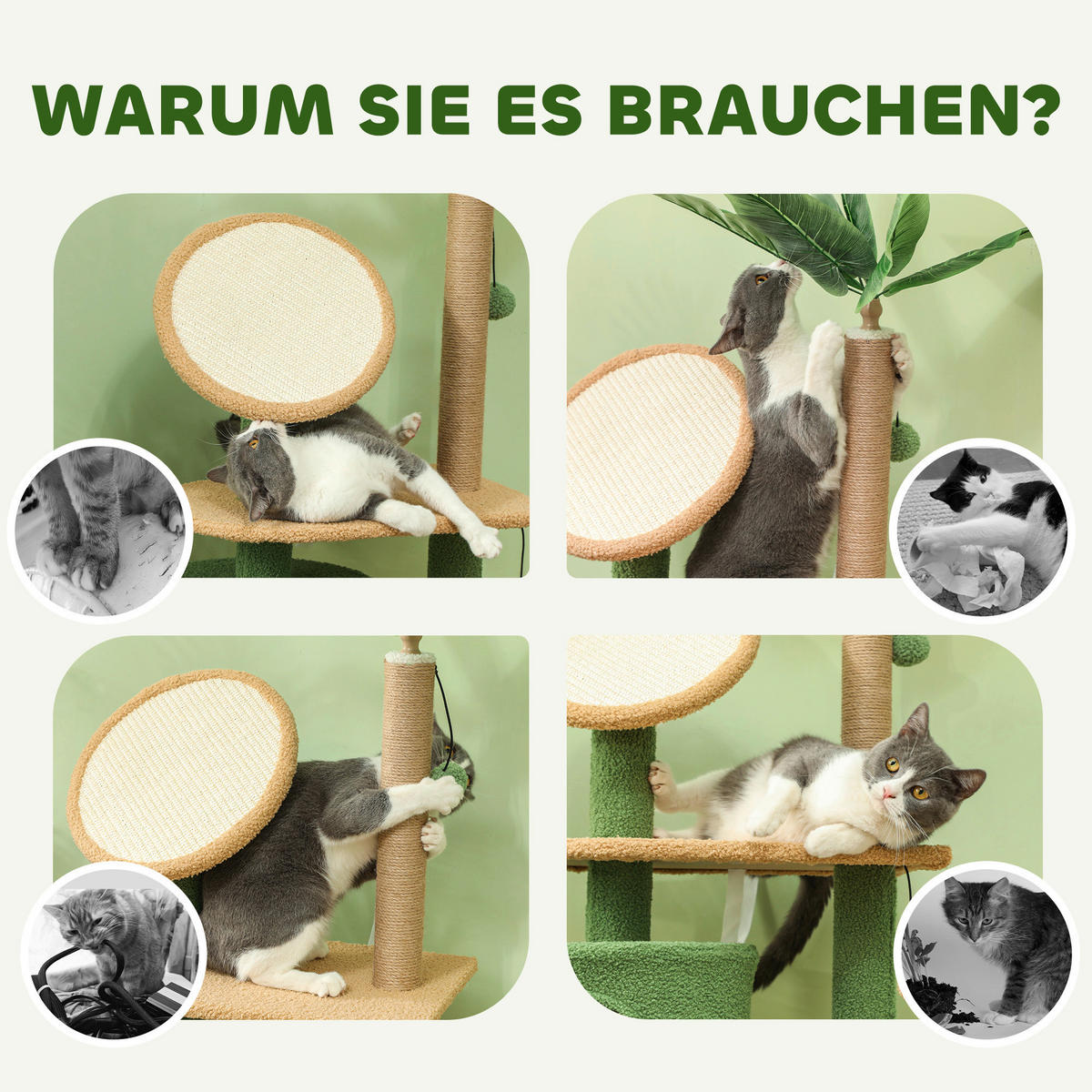 PawHut Kratzbaum grün Polyester B/H/L: ca. 44x139x48 cm Kratzbaum - grün (48,00/44,00/139,00cm) - PawHut