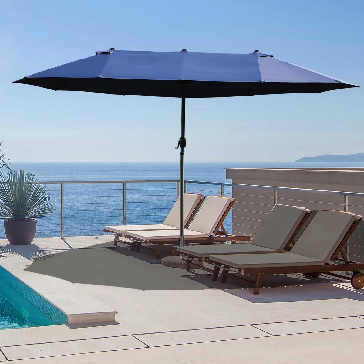 Outsunny Sonnenschirm blau Stahl B/H/L: ca. 270x240x460 cm Sonnenschirm - blau (460,00/270,00/240,00cm) - Outsunny