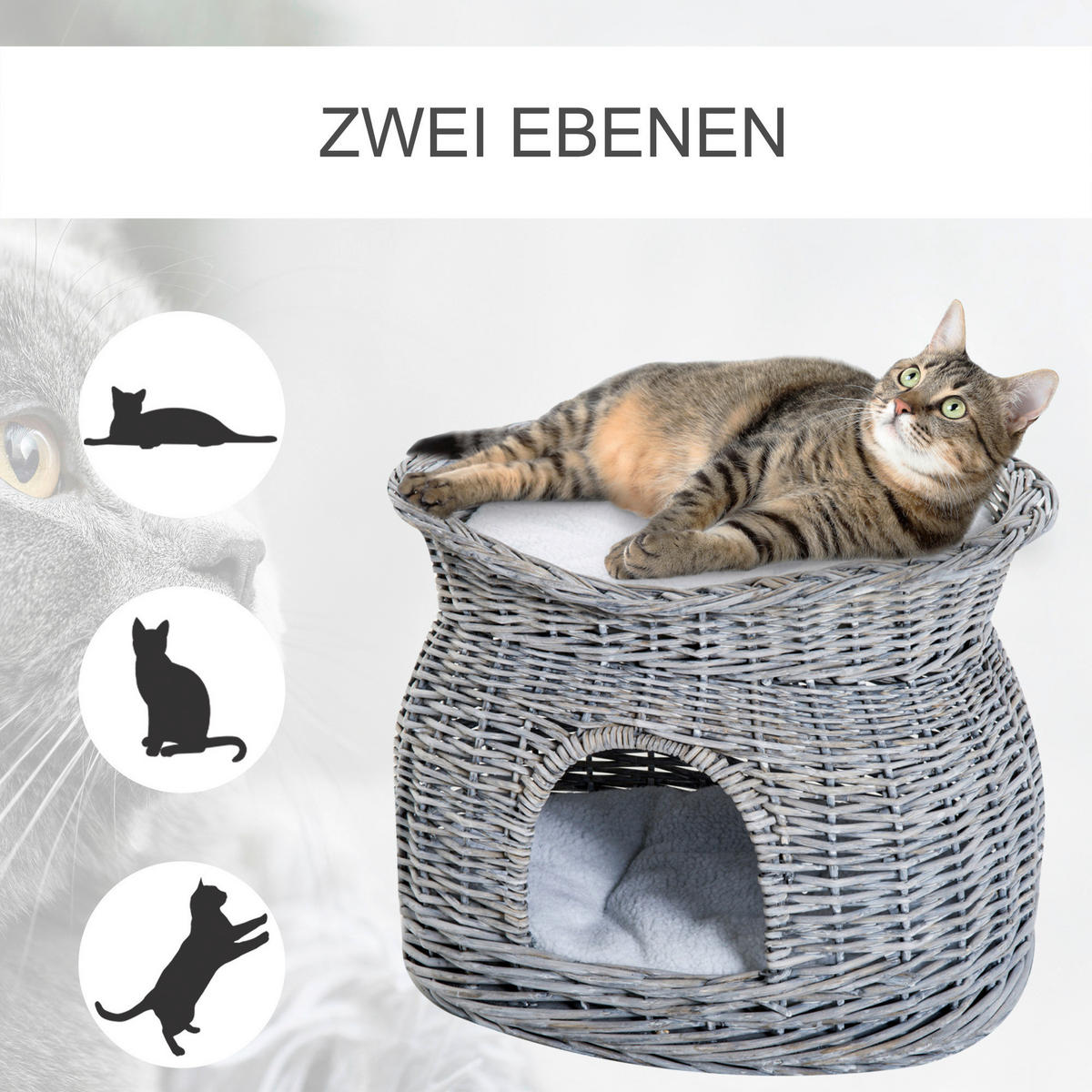 PawHut Katzenkorb grau Weide B/H/L: ca. 37x40x56 cm Katzenkorb - grau (56,00/37,00/40,00cm) - PawHut