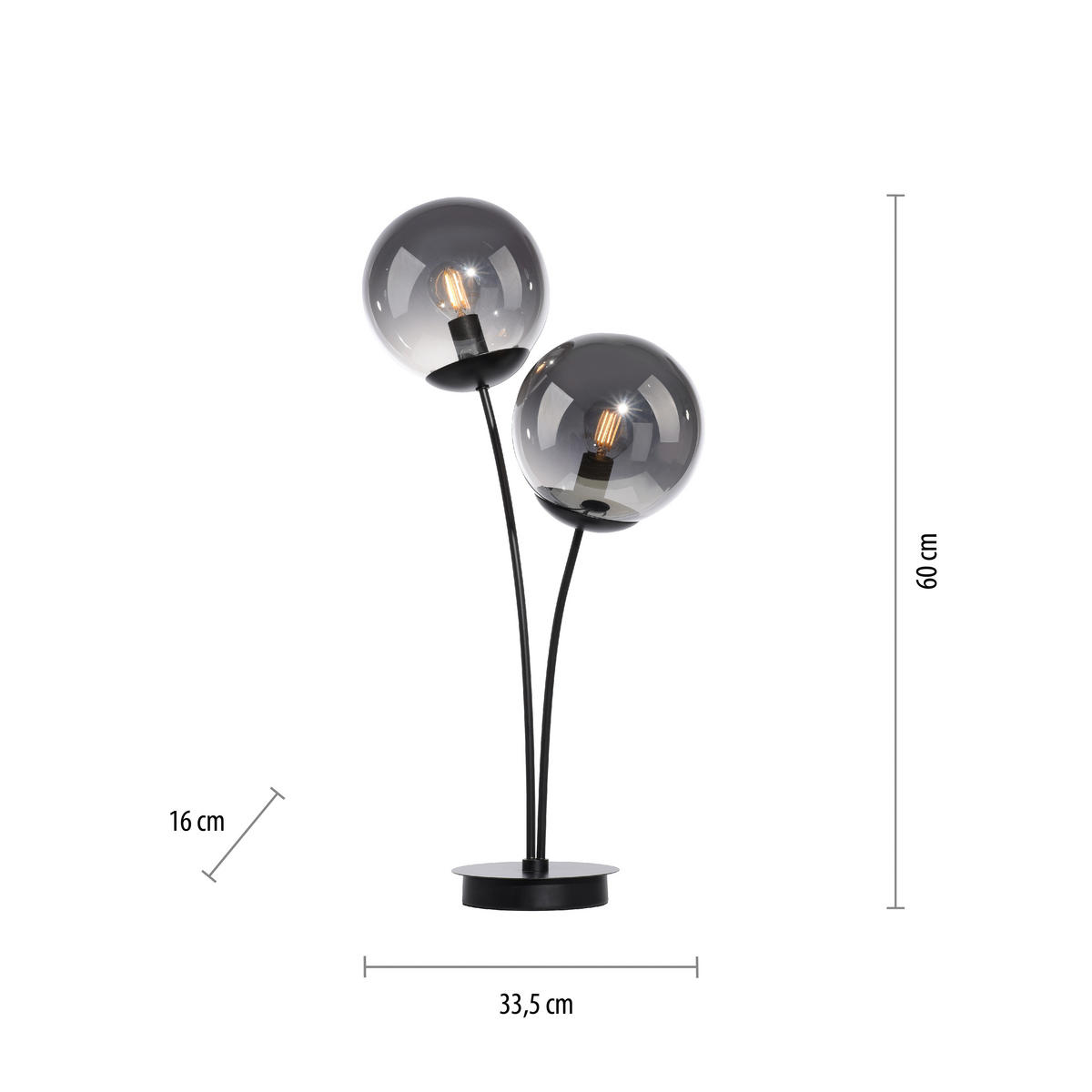Just Light Tischleuchte BIG WIDOW 14605-18 schwarz Rauchglas Metall B/H: ca. 33,5x60 cm E14 2 Brennstellen BIG WIDOW - schwarz (33,50/60,00cm) - Just Light