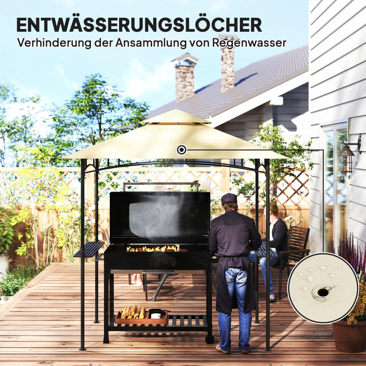 Outsunny Grillpavillon beige Metall B/H/L: ca. 150x258x240 cm Grillpavillon - beige (240,00/150,00/258,00cm) - Outsunny