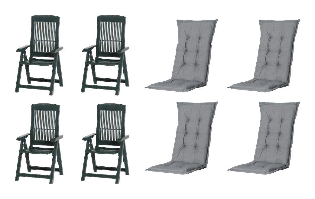 PROGARDEN,MADISON Klappsessel Set + Auflagen Tampa grün Kunststoff B/H/L: ca. 61x109x60 cm Tampa - grün/grau (60,00/61,00/109,00cm) - PROGARDEN,MADISON