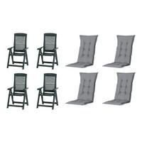 PROGARDEN,MADISON Klappsessel Set + Auflagen Tampa grün Kunststoff B/H/L: ca. 61x109x60 cm Tampa - grün/grau (60,00/61,00/109,00cm) - PROGARDEN,MADISON