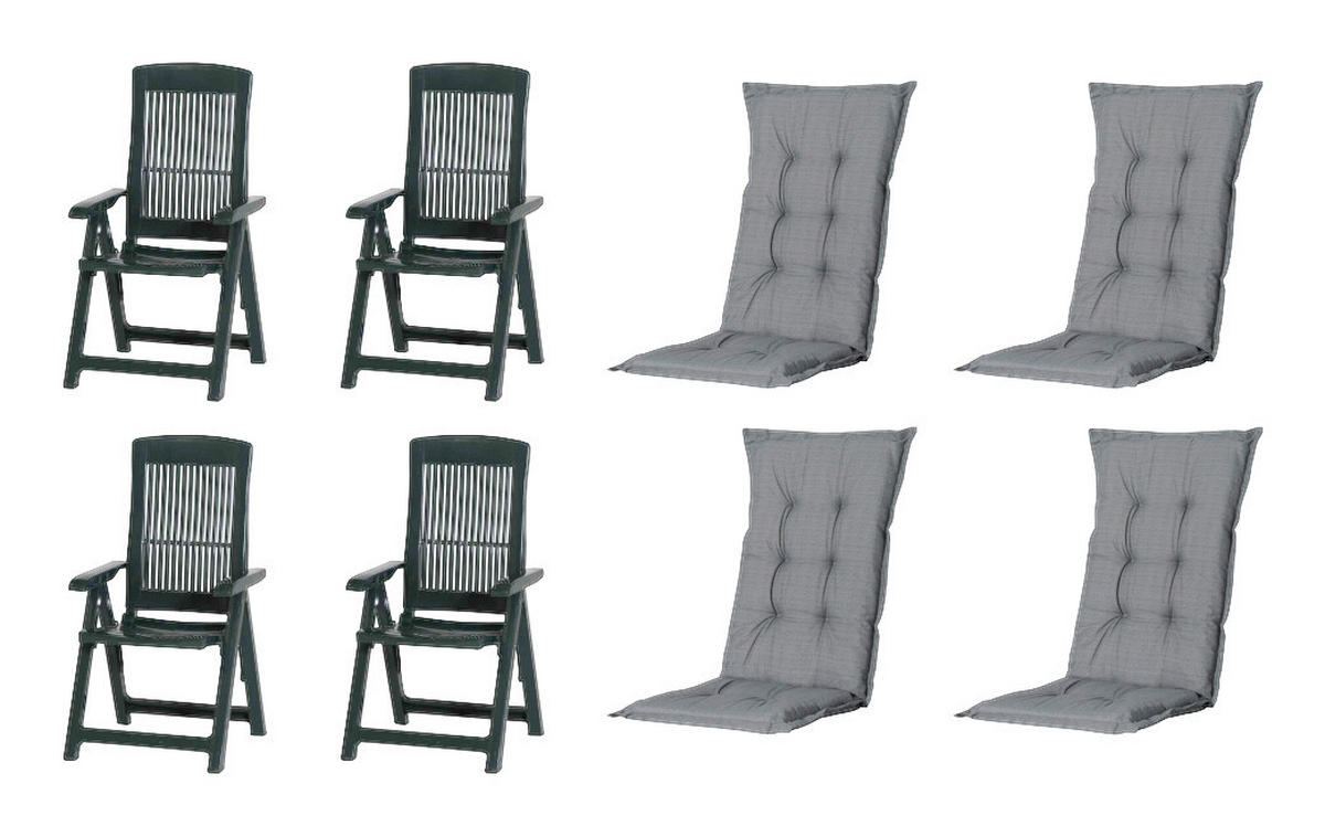 PROGARDEN,MADISON Klappsessel Set + Auflagen Tampa grün Kunststoff B/H/L: ca. 61x109x60 cm Tampa - grün/grau (60,00/61,00/109,00cm) - PROGARDEN,MADISON