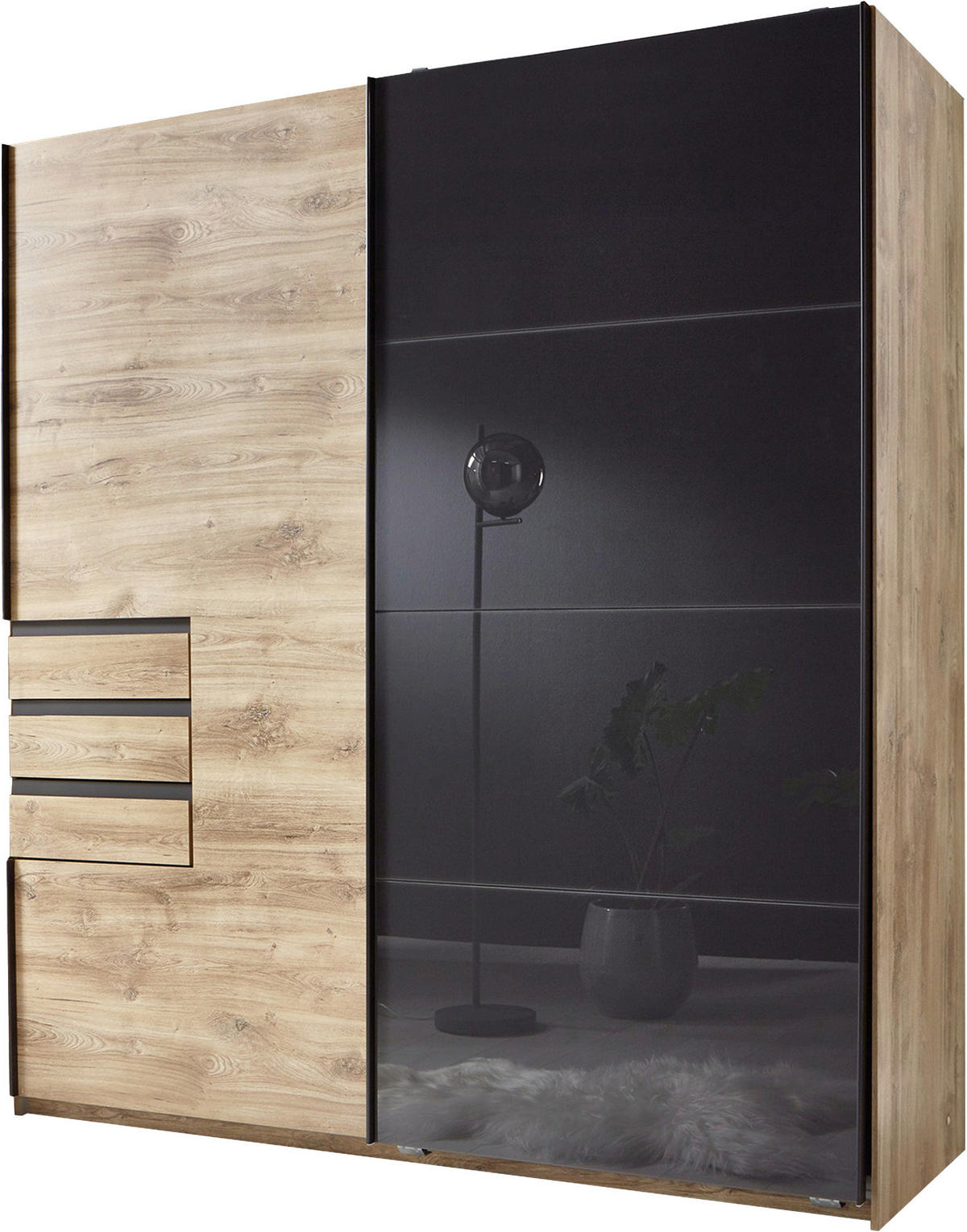 Schwebetürenschrank Oldenburg Eiche Artisan Nachbildung B/H/T: ca. 180x198x65 cm Oldenburg - Eiche/grau (180,00/198,00/65,00cm)