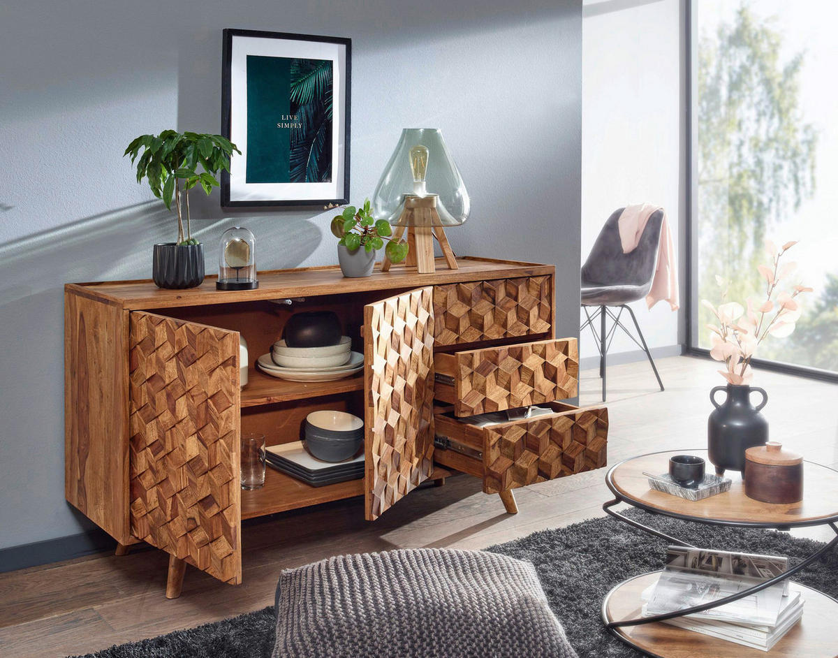 Sideboard rosenholz Nachbildung B/H/T: ca. 138x76x45 cm Sideboard - rosenholz (138,00/76,00/45,00cm) - Wohnling