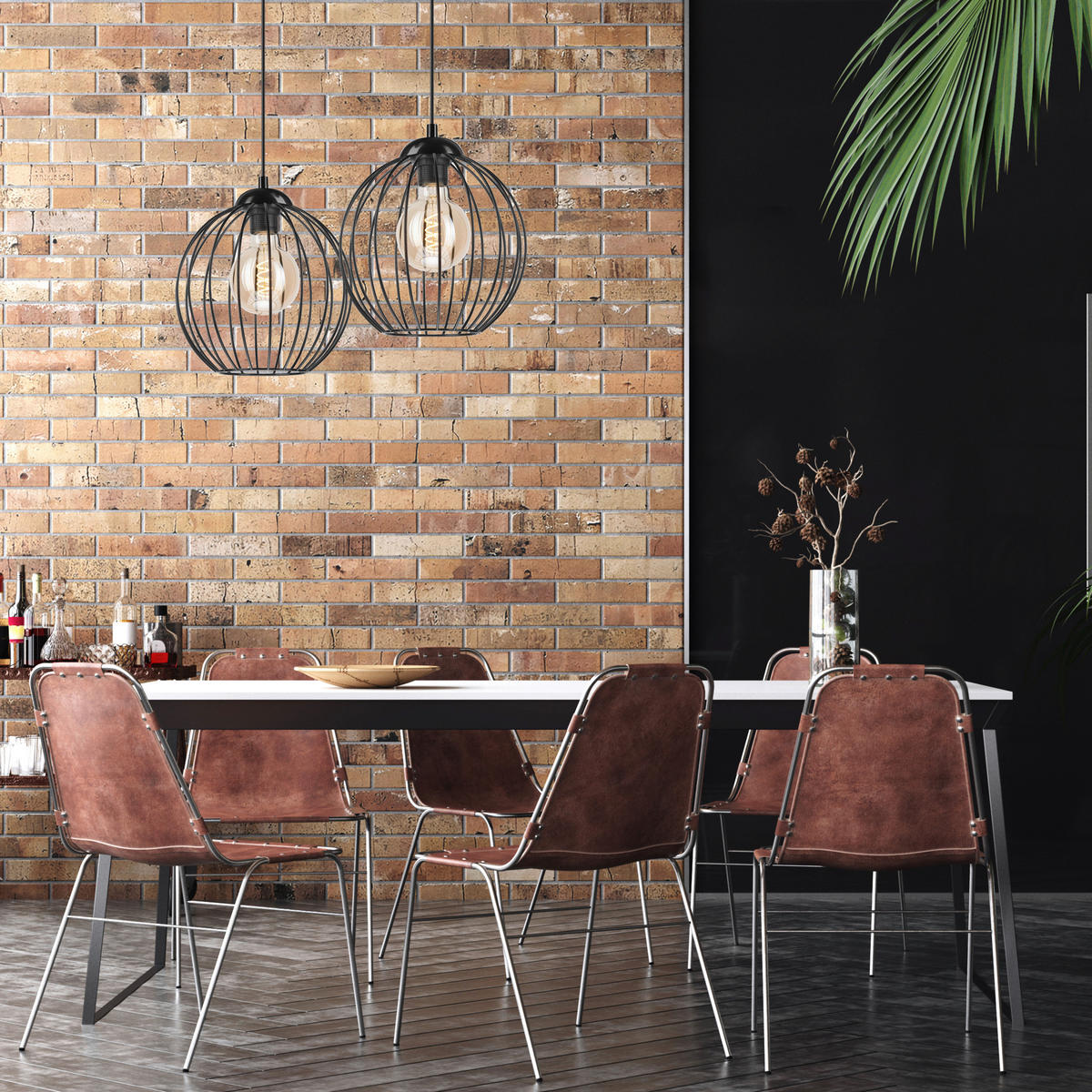 Lamkur Pendelleuchte ZOYA 45405 schwarz Stahl H/L: ca. 55x100 cm E27 2 Brennstellen Zoya - schwarz (100,00cm) - Lamkur