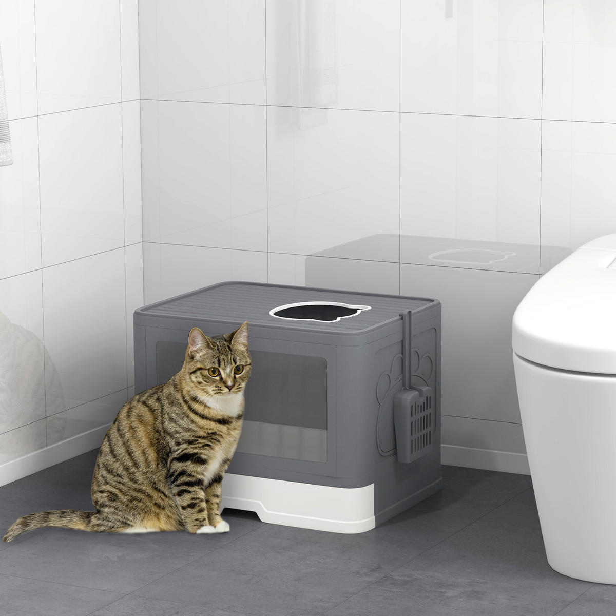 PawHut Katzen-Zubehör grau Edelstahl B/H/L: ca. 38x48,5x36,5 cm Katzenklo - grau (36,50/38,00/48,50cm) - PawHut