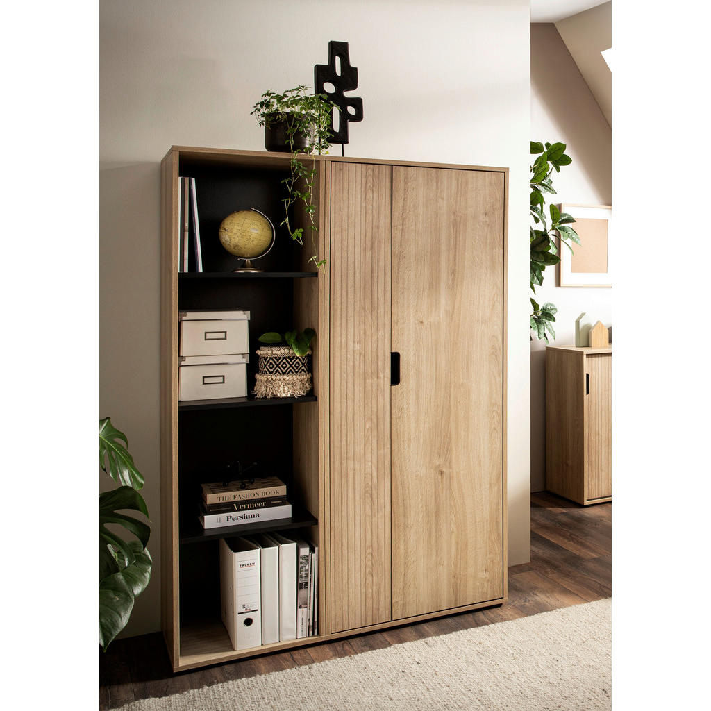 Thumbnail - Hochschrank Emmik schwarz matt Eiche Eiche weiß Nachbildung B/H/T: ca. 44,8x163,6x41 cm