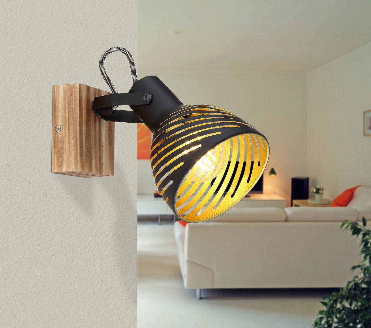 GLOBO Spot dunkelbraun gold Holz B/H: ca. 12,5x16,5 cm E27 1 Brennstellen LENNA - gold/dunkelbraun (12,50/16,50cm) - GLOBO
