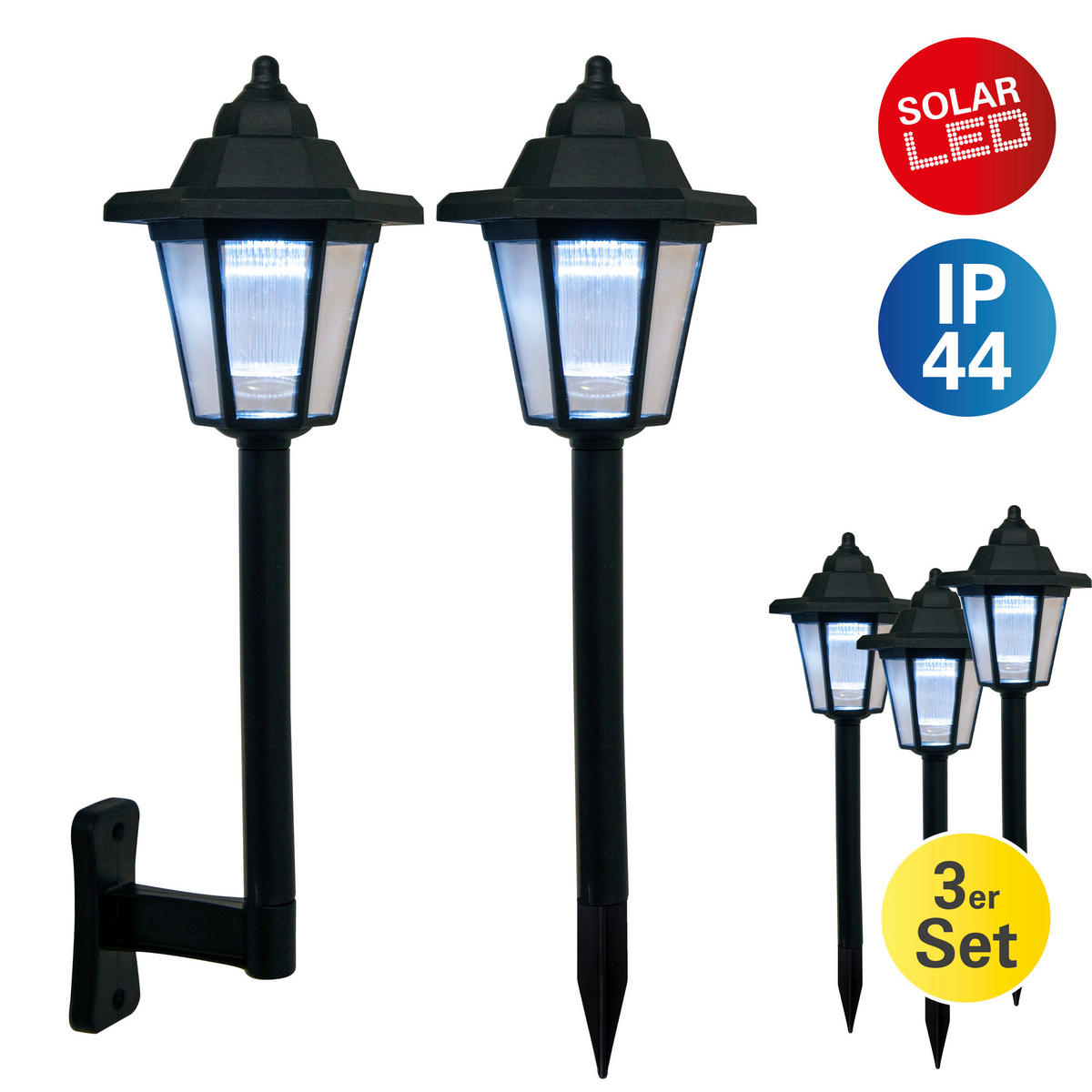 LED-Solarleuchte 5262703 schwarz Kunststoff B/H/T: ca. 11x43,5x12,5 cm LED Solarleuchte 3er SET 2-in-1 - schwarz (11,00/43,50/12,50cm) - Näve Leuchten