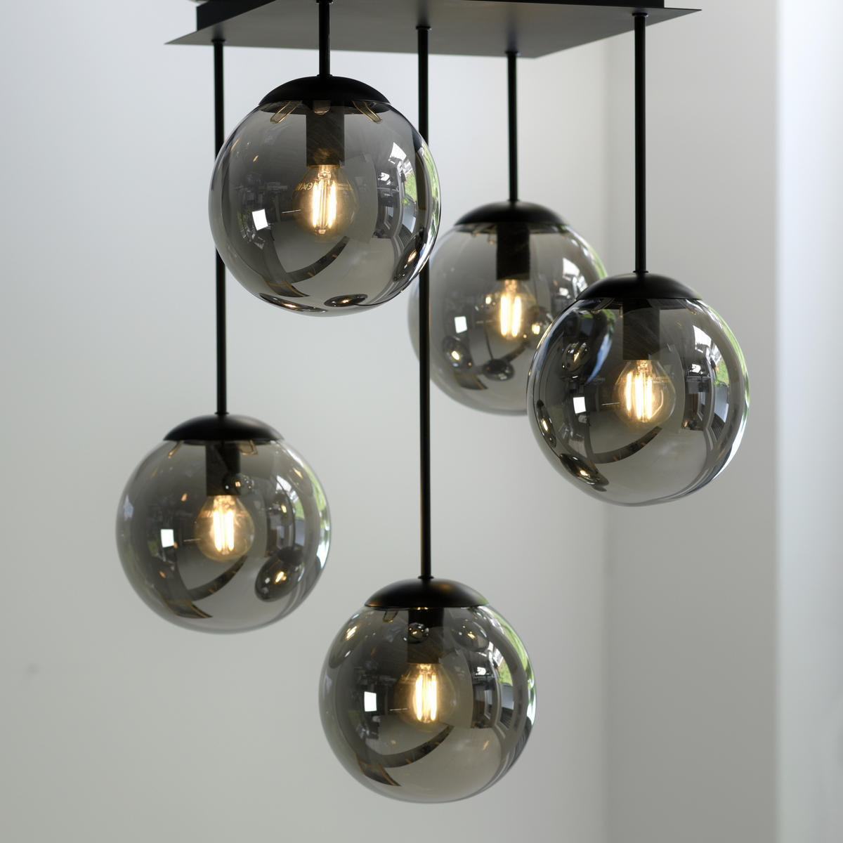 Just Light Deckenleuchte BIG WIDOW 14602-18 schwarz Rauchglas Metall B/H: ca. 39x58,5 cm E14 5 Brennstellen BIG WIDOW - schwarz (39,00/58,50cm) - Just Light