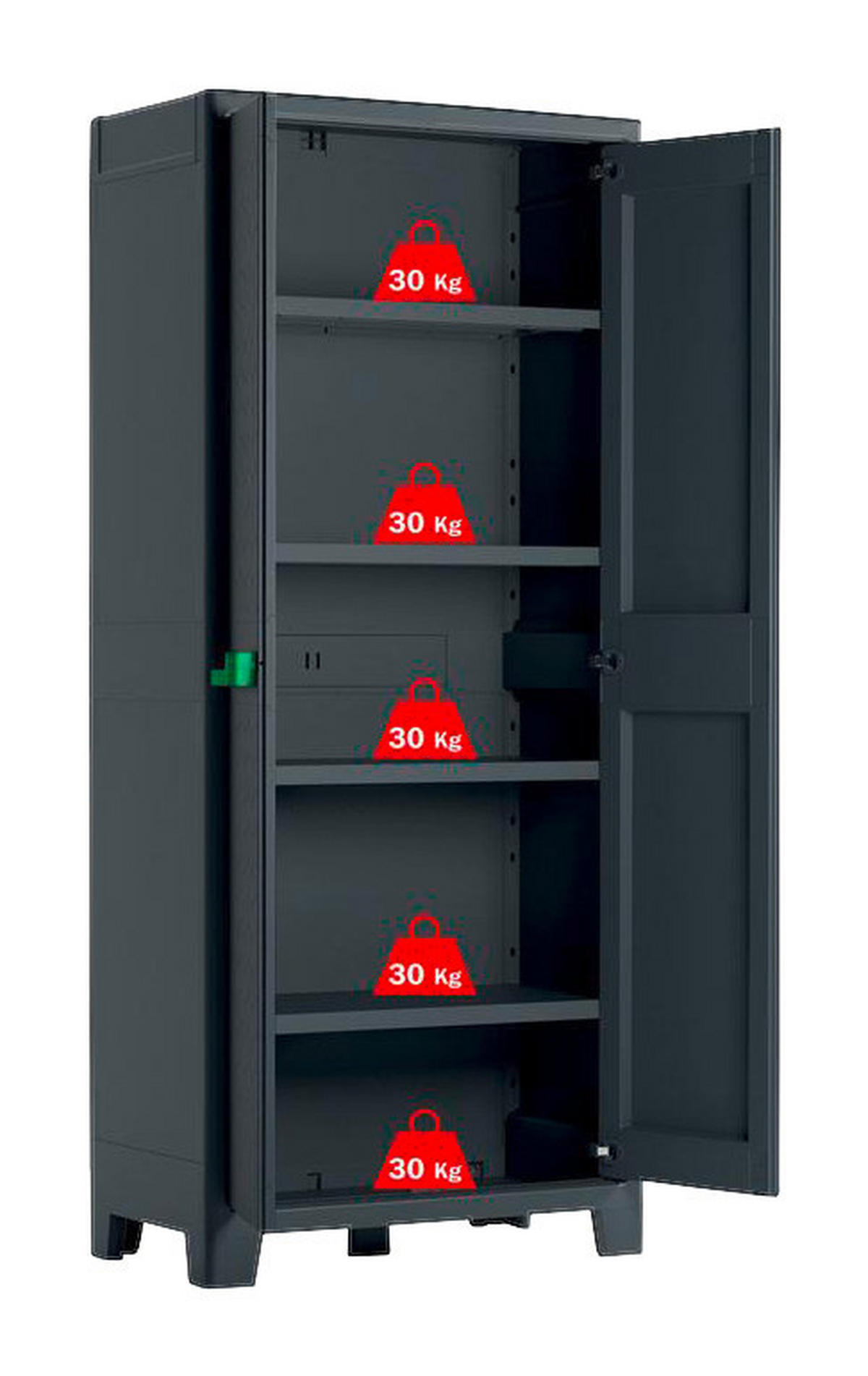 Keter Kunststoffschrank Moby grau Kunststoff B/H/T: ca. 80x182x44 cm Moby - anthrazit/grün (80,00/182,00/44,00cm) - Keter