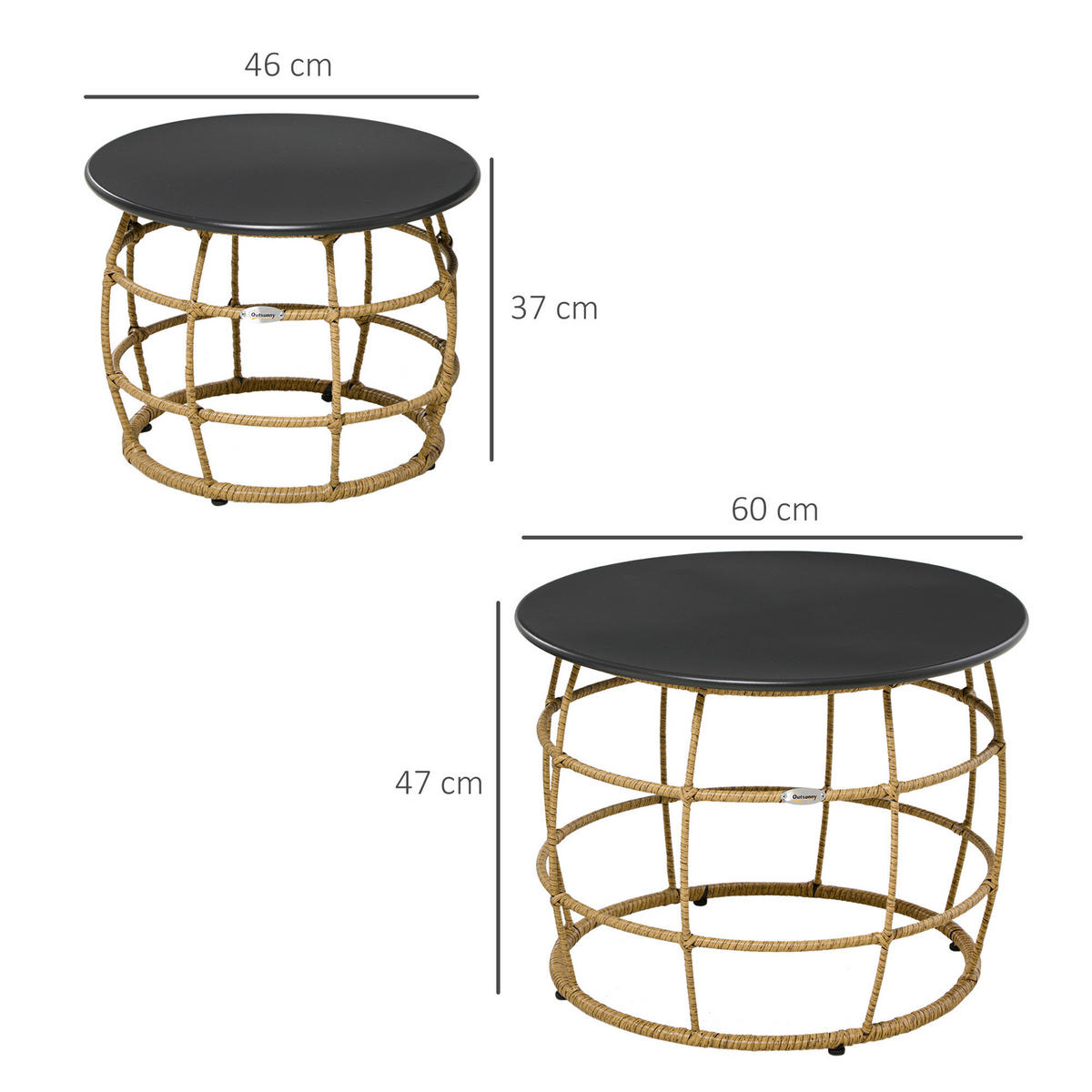Outsunny Beistelltisch sand Polyrattan B/H/L: ca. 60x60x47 cm Rattan_Beistelltisch-Set - sand (47,00/60,00/60,00cm) - Outsunny