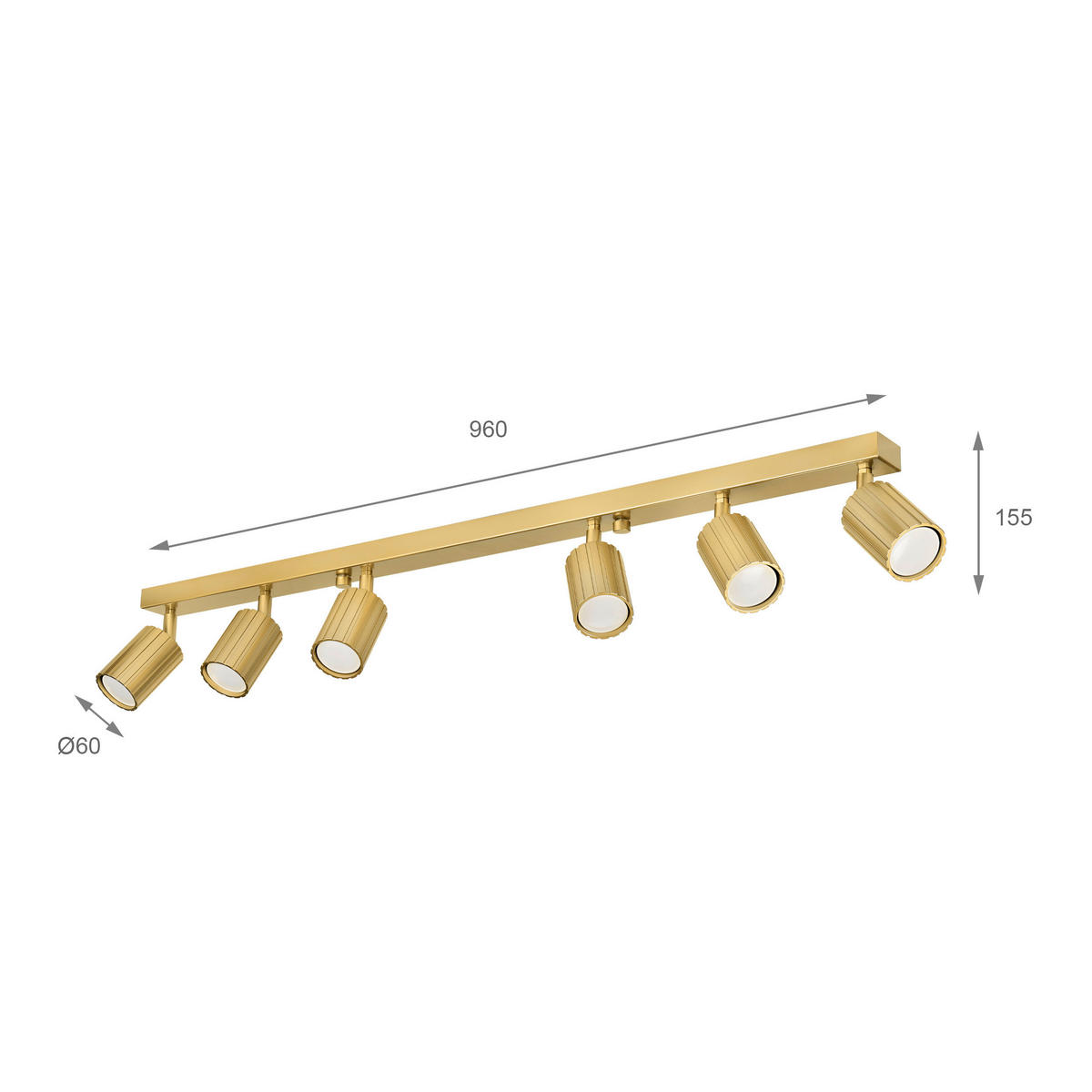 Lamkur Strahler gold Stahl B/H/L: ca. 6,5x16,5x117 cm 6 Brennstellen Prisma - gold (117,00/6,50/16,50cm) - Lamkur