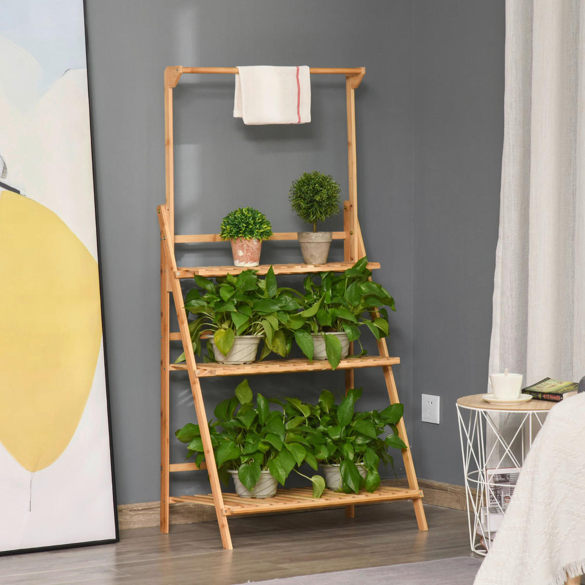 Outsunny Pflanzenregale natur B/H/L: ca. 40x143x70 cm Pflanzentreppe 845-434 - natur (70,00/40,00/143,00cm) - Outsunny