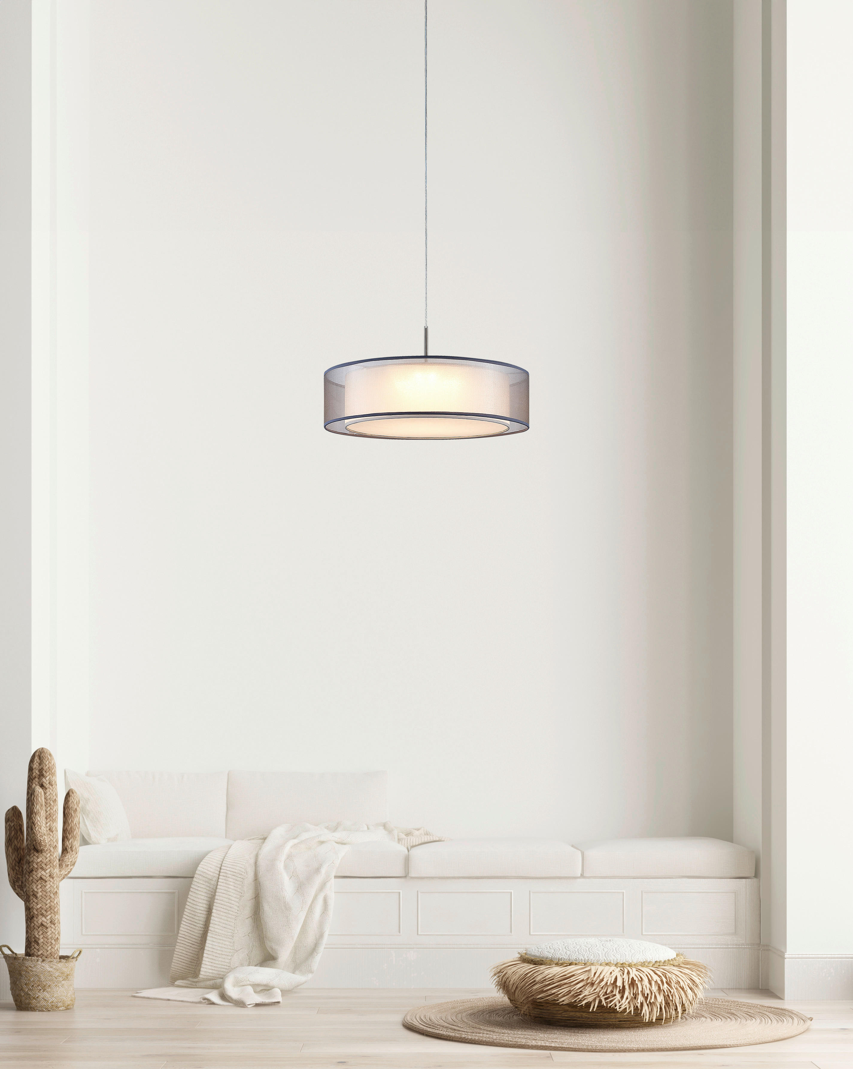 Nowa LED-Pendelleuchte 30900102 grau creme Metall Textil H/D: ca. 150x50 cm CHLOE - creme/grau (50,00/150,00cm) - Nowa