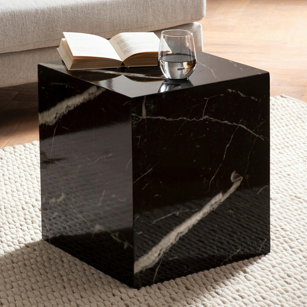 Couchtisch schwarz Marmor Optik B/H/T: ca. 40x45x40 cm Couchtisch - schwarz (40,00/45,00/40,00cm) - Wohnling