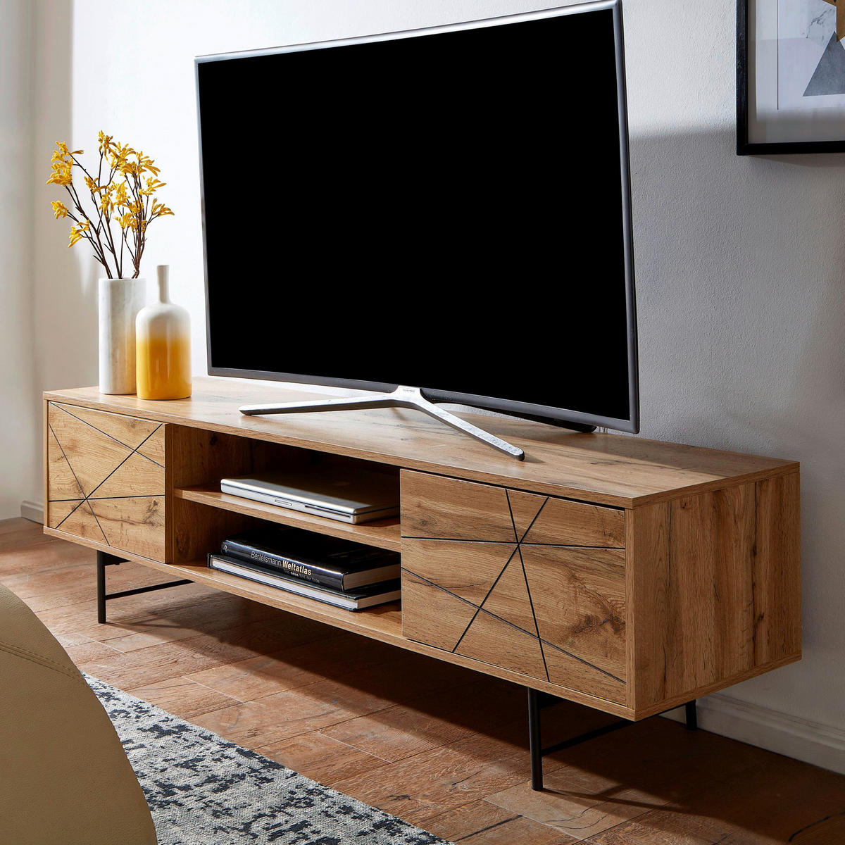 Lowboard Eiche Nachbildung schwarz pulverbeschichtet B/H/T: ca. 160x45x40 cm Lowboard - Eiche/schwarz (160,00/45,00/40,00cm) - Wohnling