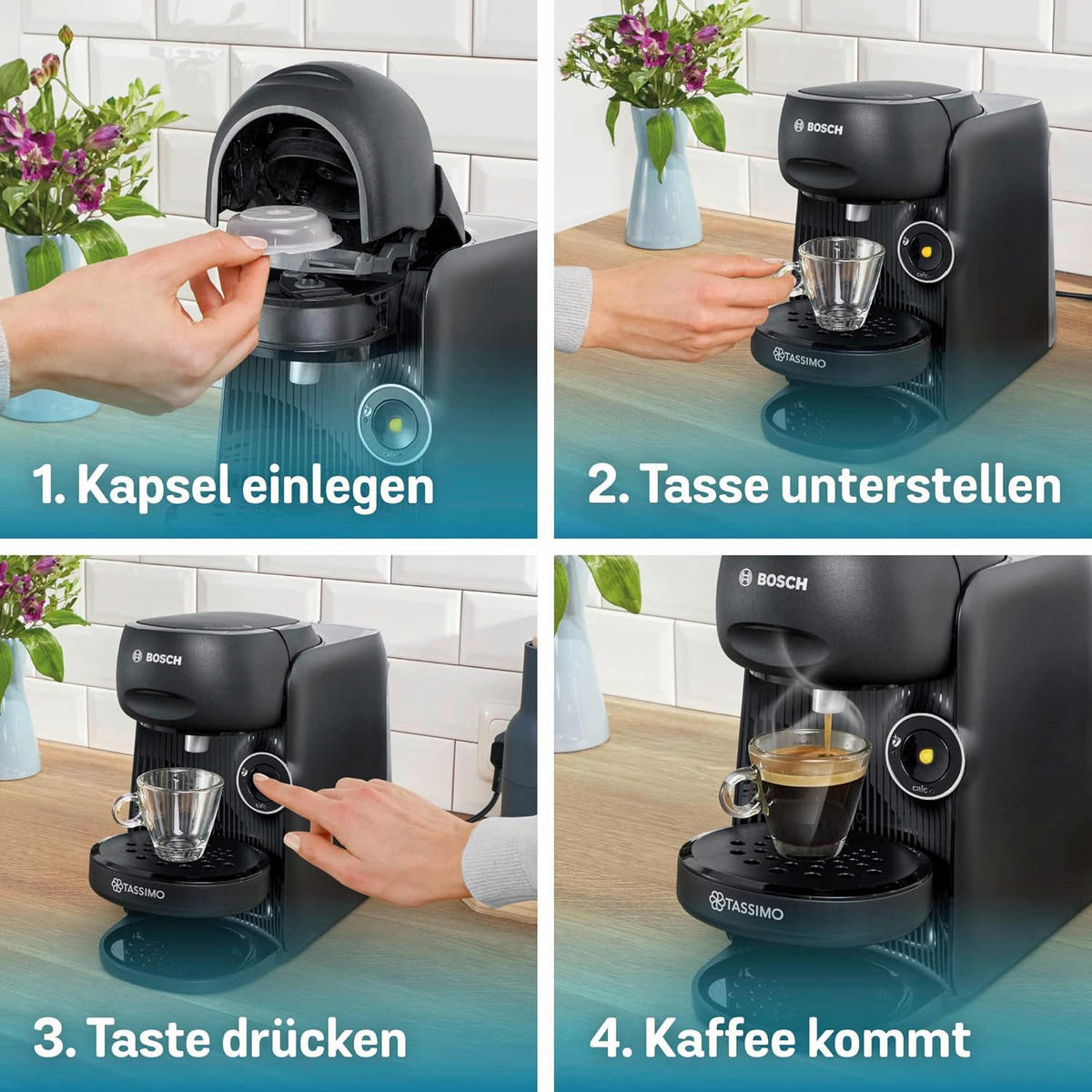 Bosch Kapselmaschine Tassimo Finesse TAS16B2 schwarz Kunststoff B/H/T: ca. 15,7x26,5x36,6 cm Tassimo Finesse - schwarz (15,70/26,50/36,60cm) - Bosch