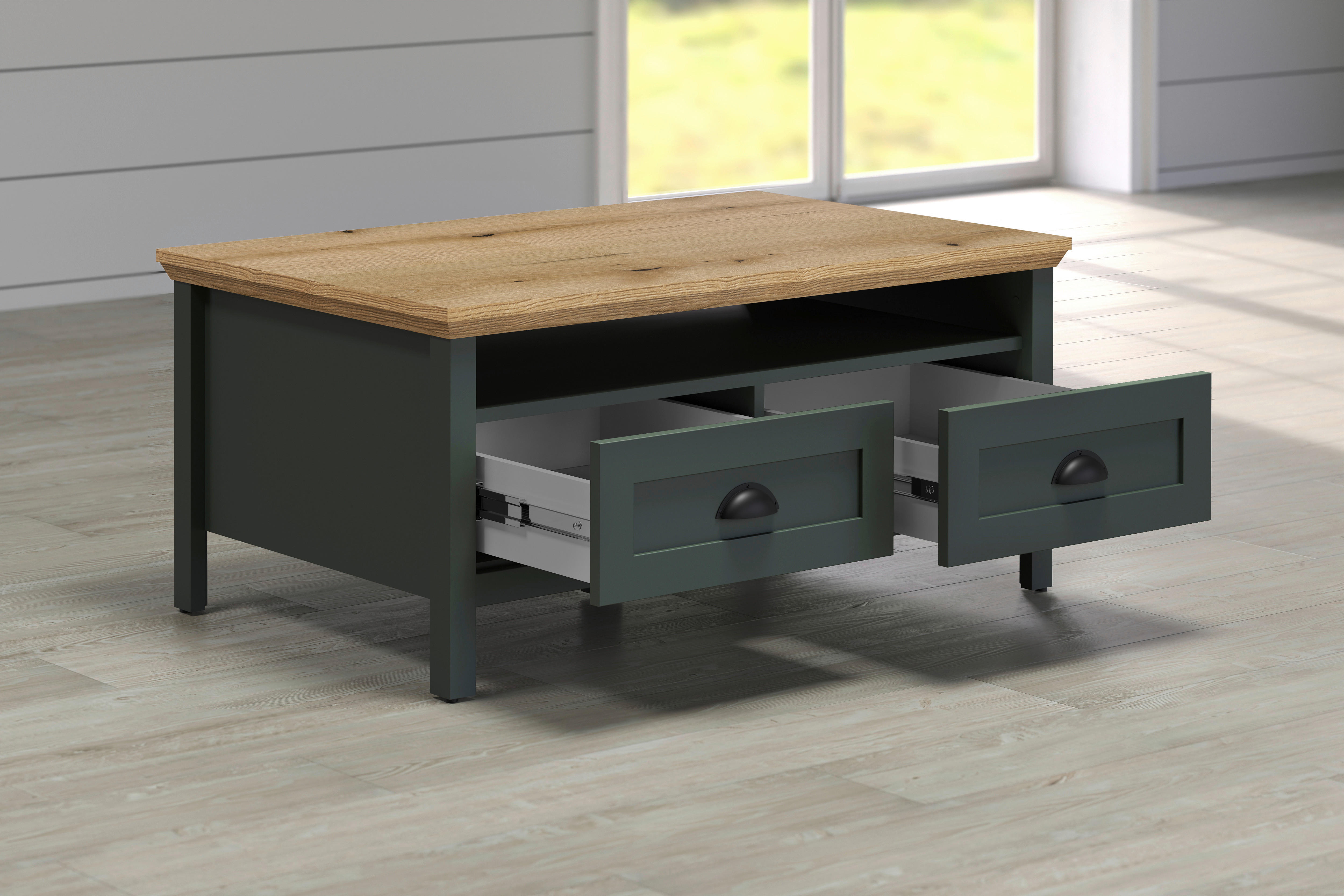 Couchtisch Stanton tannengrün Eiche Evoke Coast Nachbildung B/H/T: ca. 101x45x60 cm Stanton - Eiche/tannengrün (101,00/45,00/60,00cm)