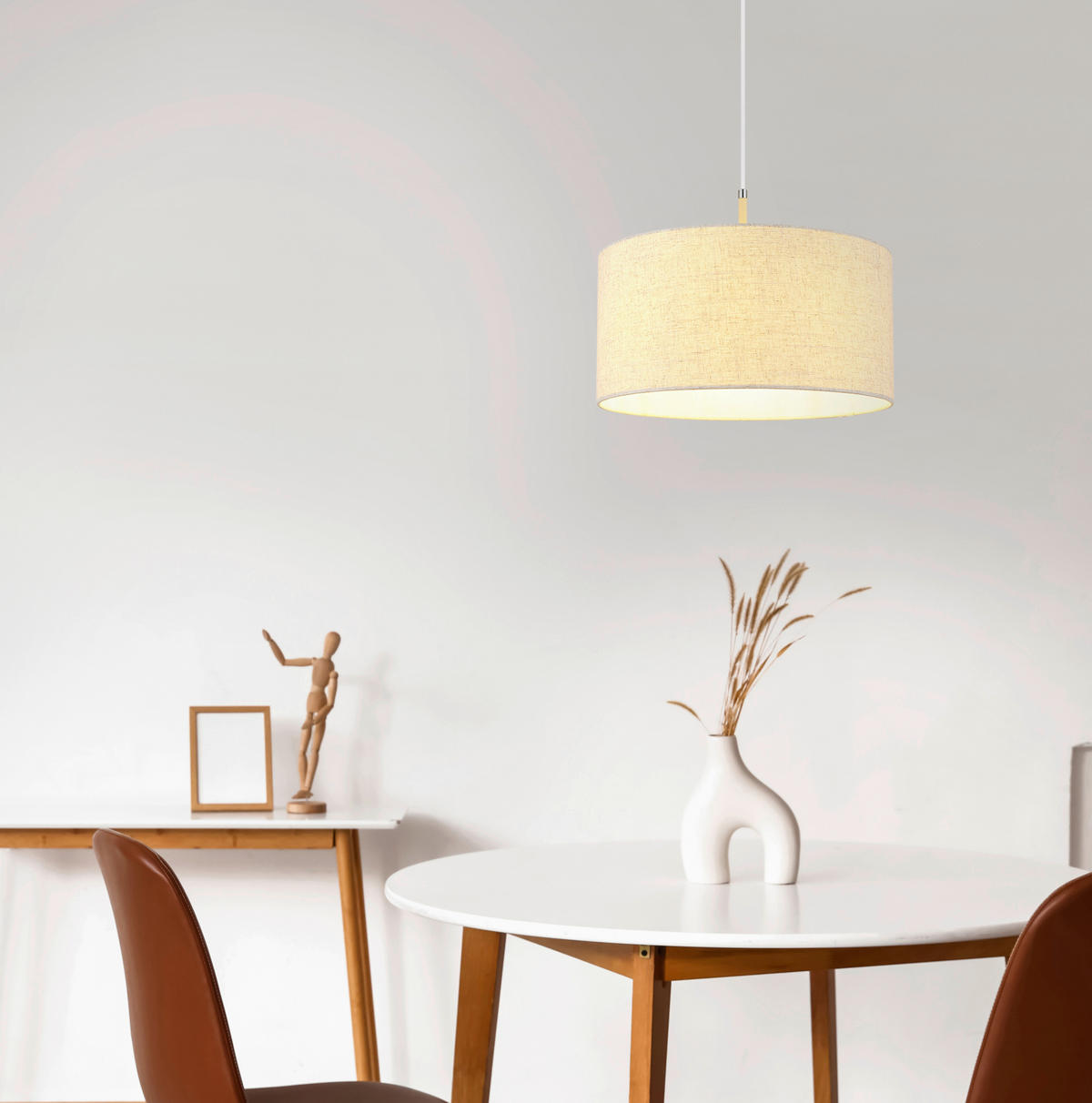 Pendelleuchte sand Metall Textil H/D: ca. 120x40 cm E27 1 Brennstellen Deleon - sand (40,00/120,00cm)