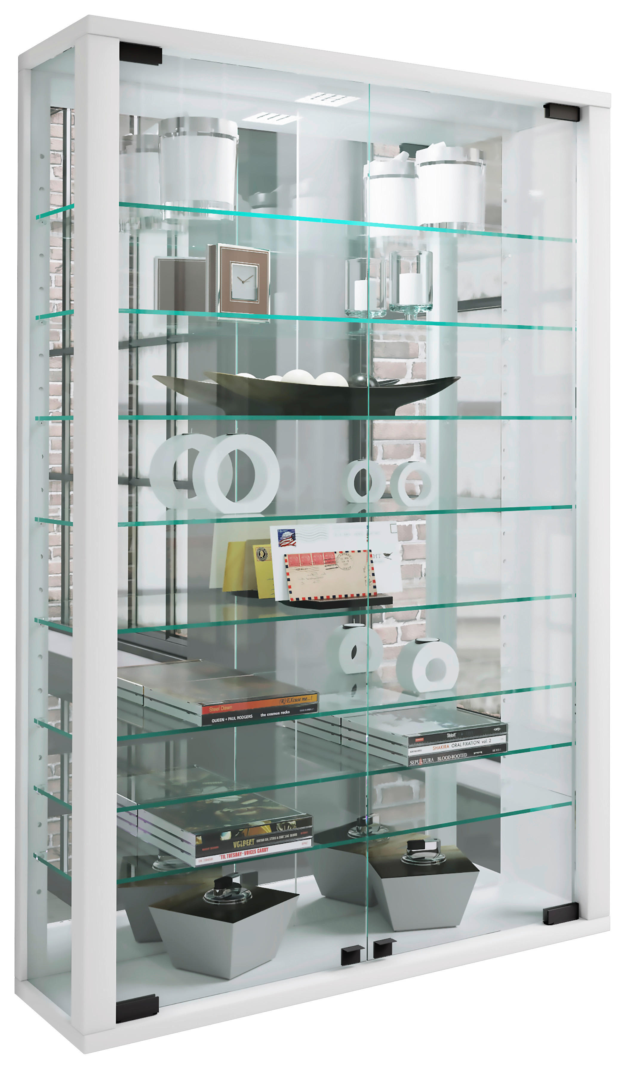 Vitrine Vitrosa weiß Holzwerkstoff Glas B/H/T: ca. 59x91x18 cm Vitrosa - weiß (59,00/91,00/18,00cm) - VCM Möbel