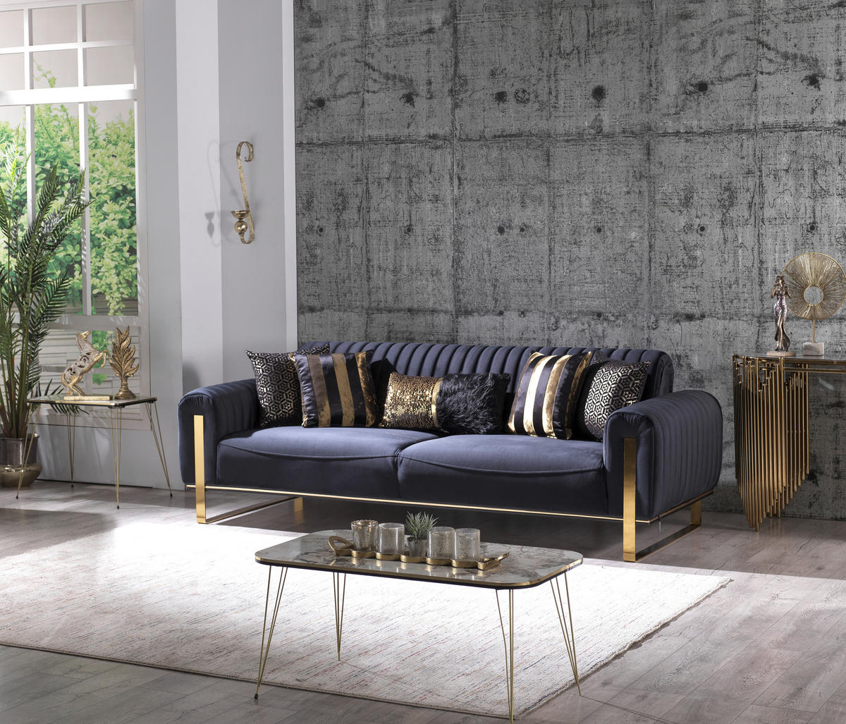 Sofa 3-2-1 Singapur schwarz Microfaser Singapur - gold/schwarz