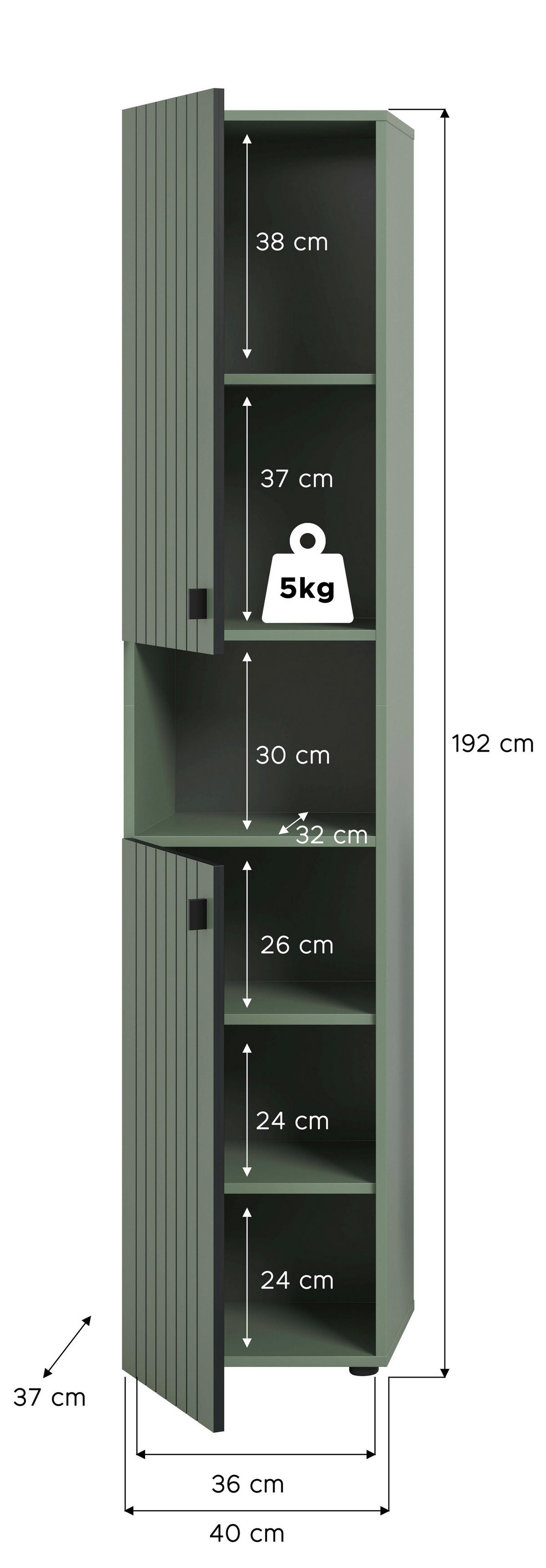Garderobenschrank STATION grün B/H/T: ca. 40x192x37 cm STATION - grün (40,00/192,00/37,00cm) - xonox.home