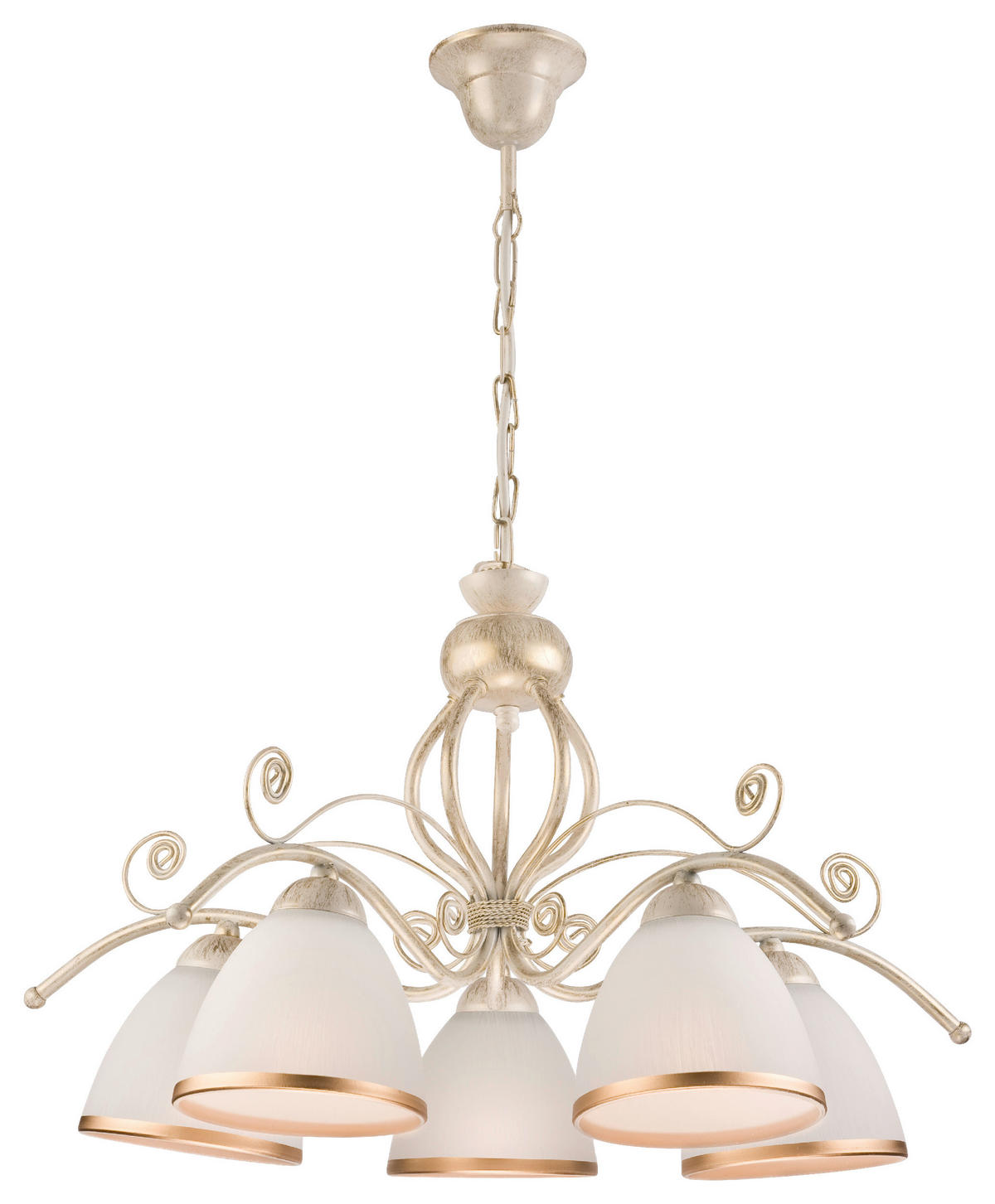 Lamkur Pendelleuchte RETRO II 19208 weiß Glas Stahl H/L: ca. 73x49 cm E27 5 Brennstellen Retro II - weiß (49,00cm) - Lamkur