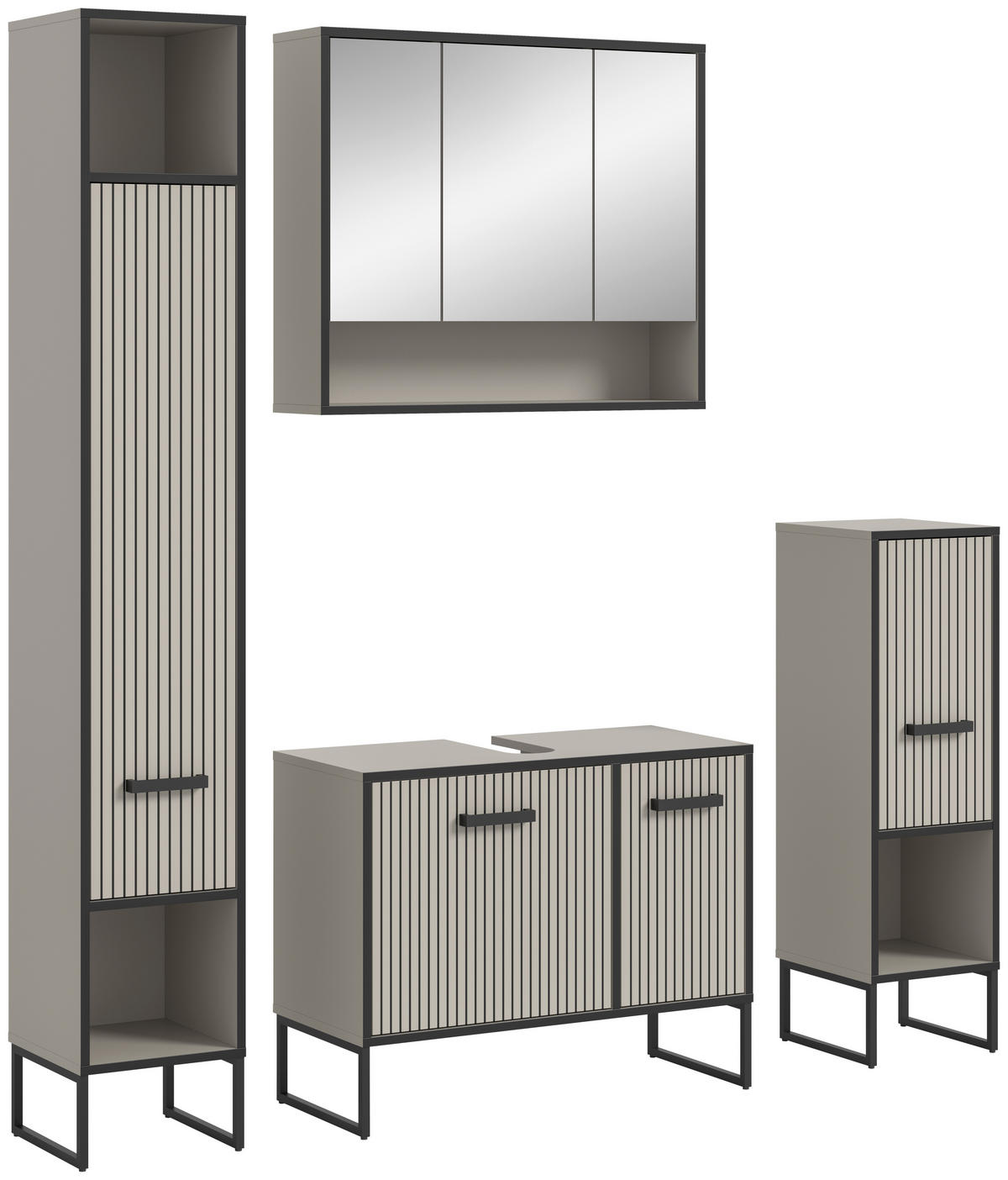Badezimmer-Set BAGNO schwarz Kaschmirgrau Nachbildung B/H/T: ca. 170x192x36 cm BAGNO - schwarz (170,00/192,00/36,00cm) - xonox.home