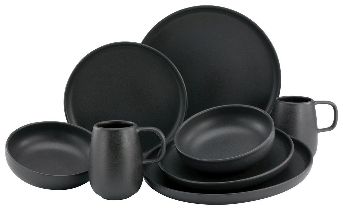 CreaTable Kombiservice Uno schwarz Steinzeug 16 tlg. Uno - schwarz - CreaTable