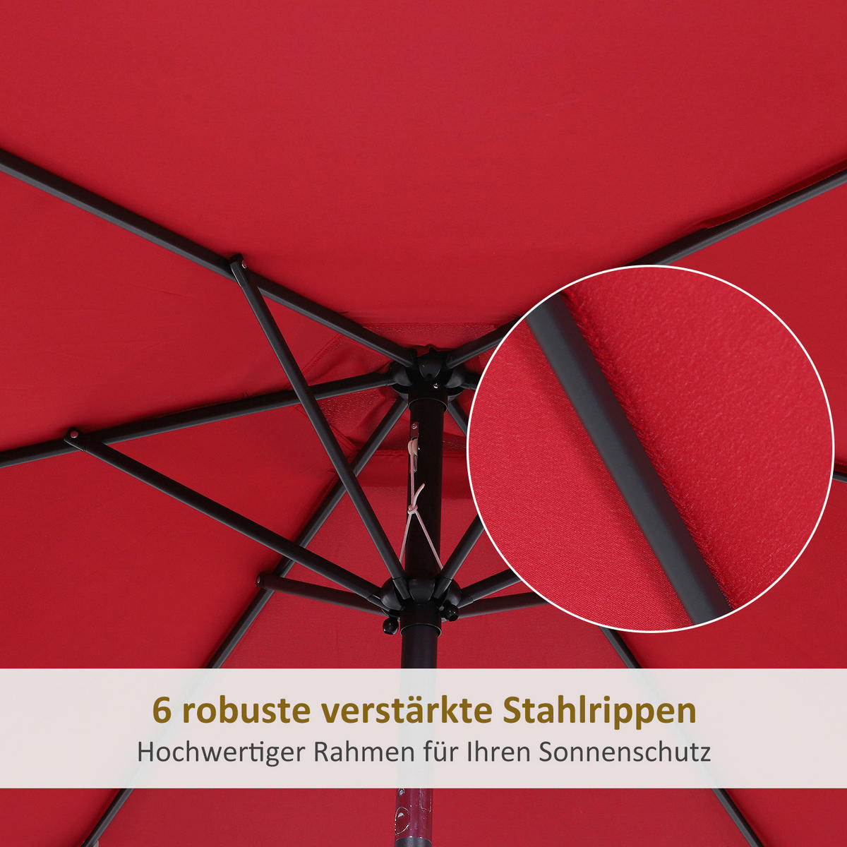Outsunny Sonnenschirm weinrot Stahl H/D: ca. 235x270 cm Sonnenschirm_mit_Handkurbel - weinrot (270,00/235,00cm) - Outsunny