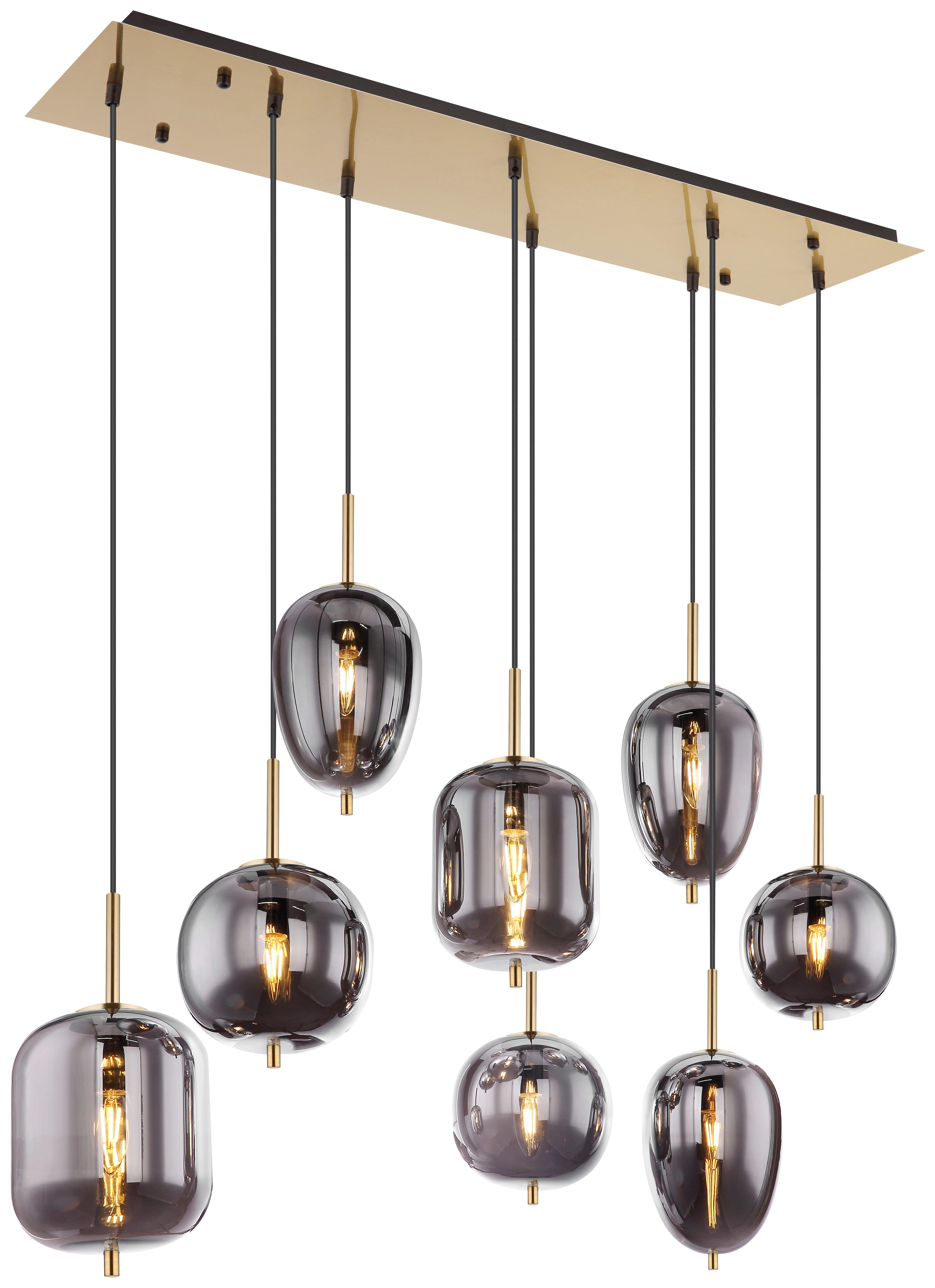 GLOBO Pendelleuchte BLACKY 15345-8MM messing Metall Rauchglas B/H/L: ca. 34x120x102,5 cm E14 8 Brennstellen Pendelleuchte_Blacky 8flg. - messing (102,50/34,00/120,00cm) - GLOBO