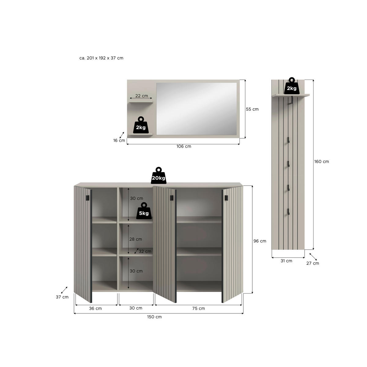 Garderobenset STATION Cashmere B/H/T: ca. 201x192x37 cm STATION - Cashmere (201,00/192,00/37,00cm) - xonox.home